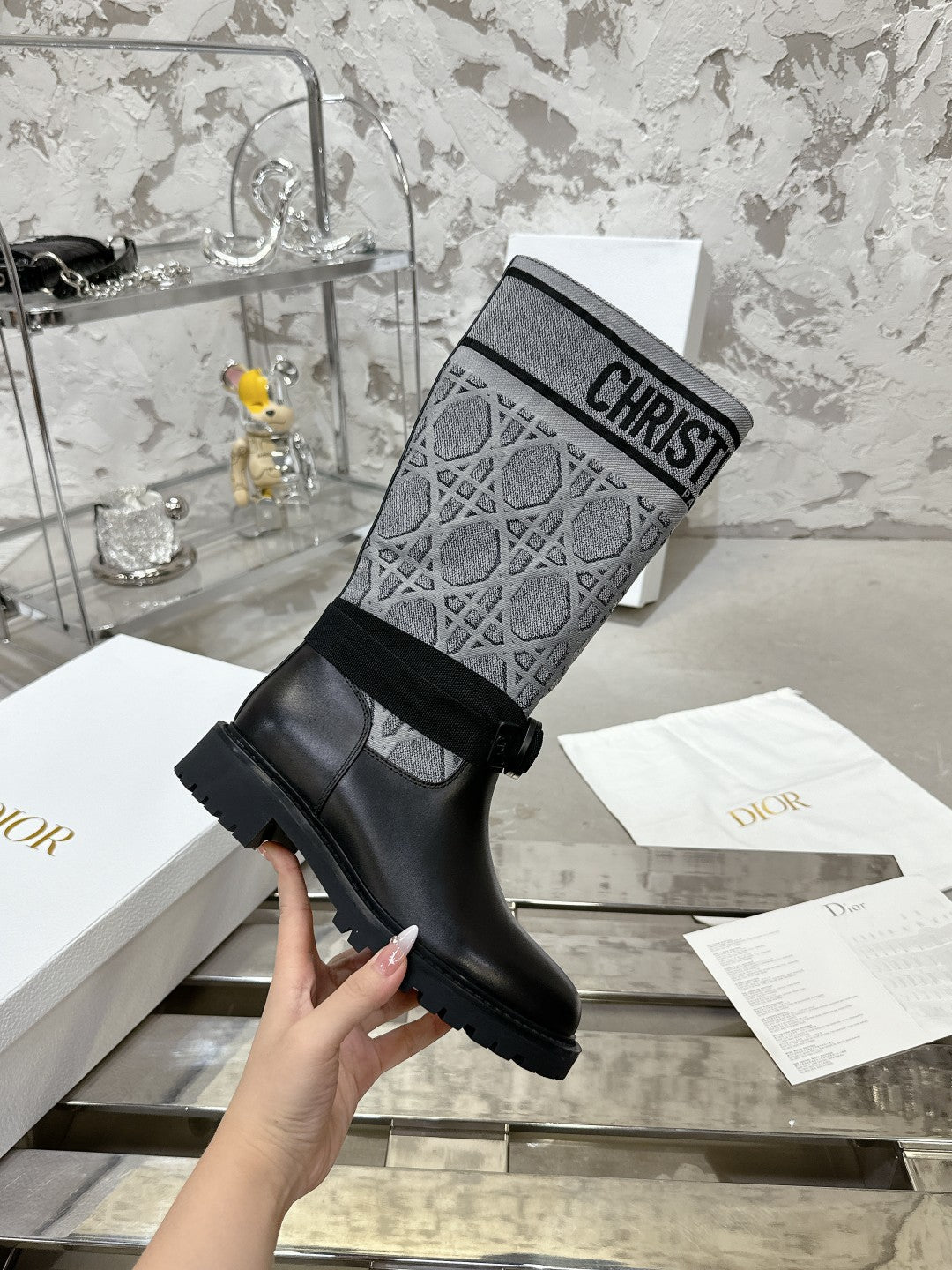 DIOR D-Major Boot In Grey Mix Black Denim Fabric 100570