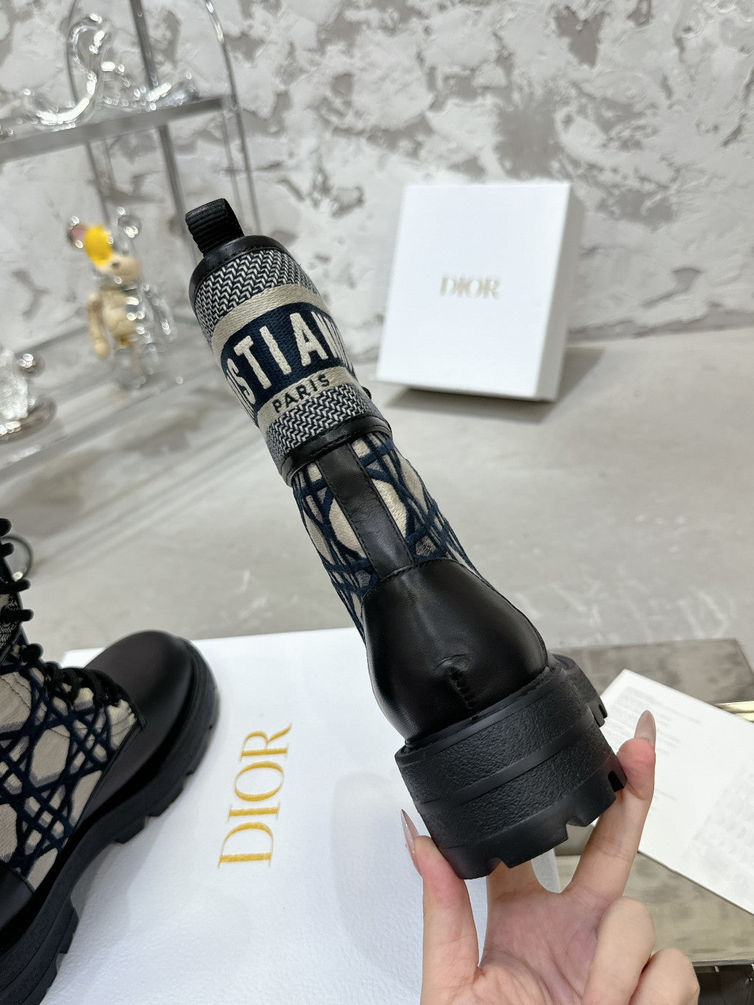 DIOR D-Major Ankle Boot In Black Mix Charcoal Blue Tweed 100590