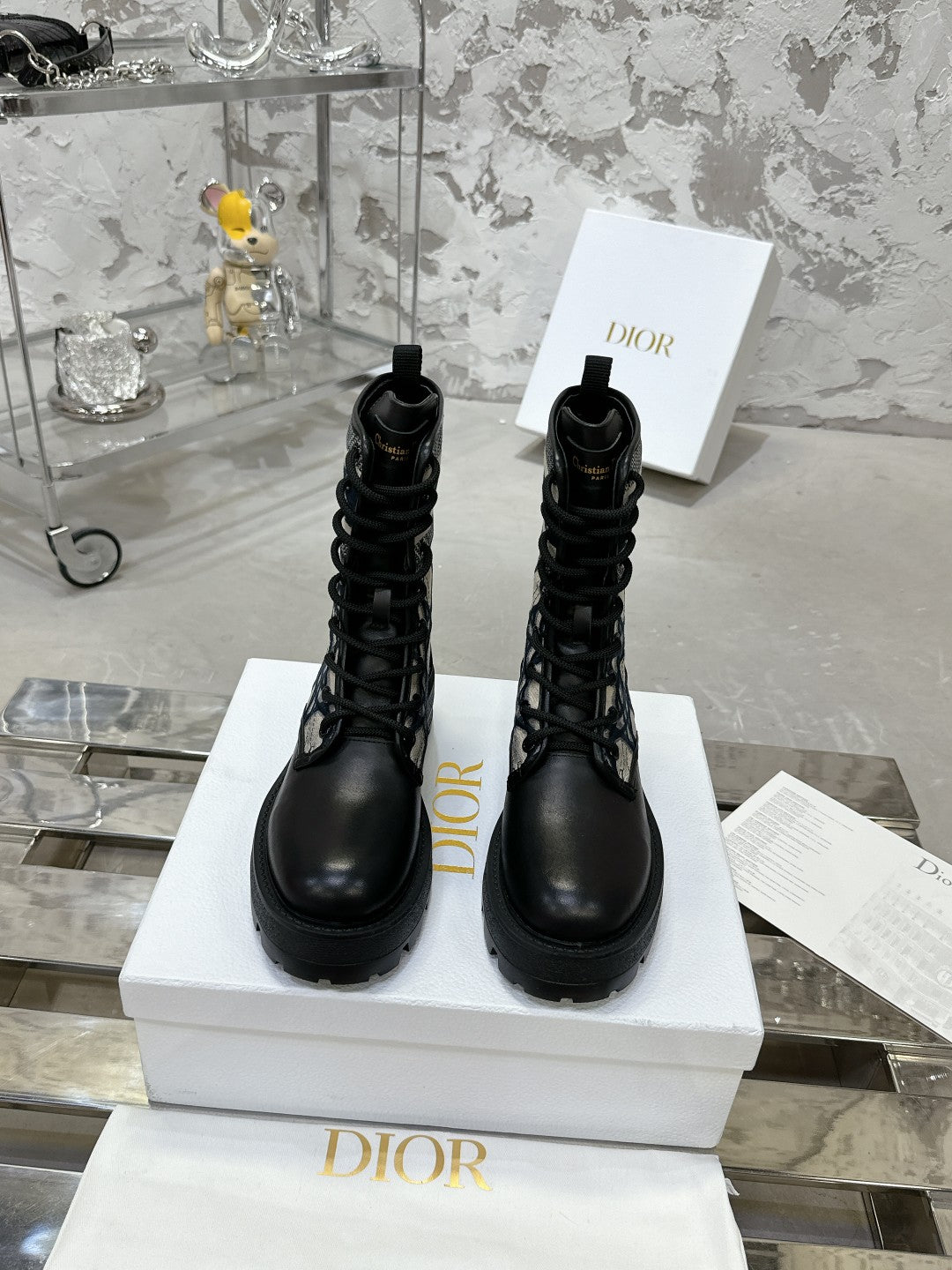 DIOR D-Major Ankle Boot In Black Mix Charcoal Blue Tweed 100590