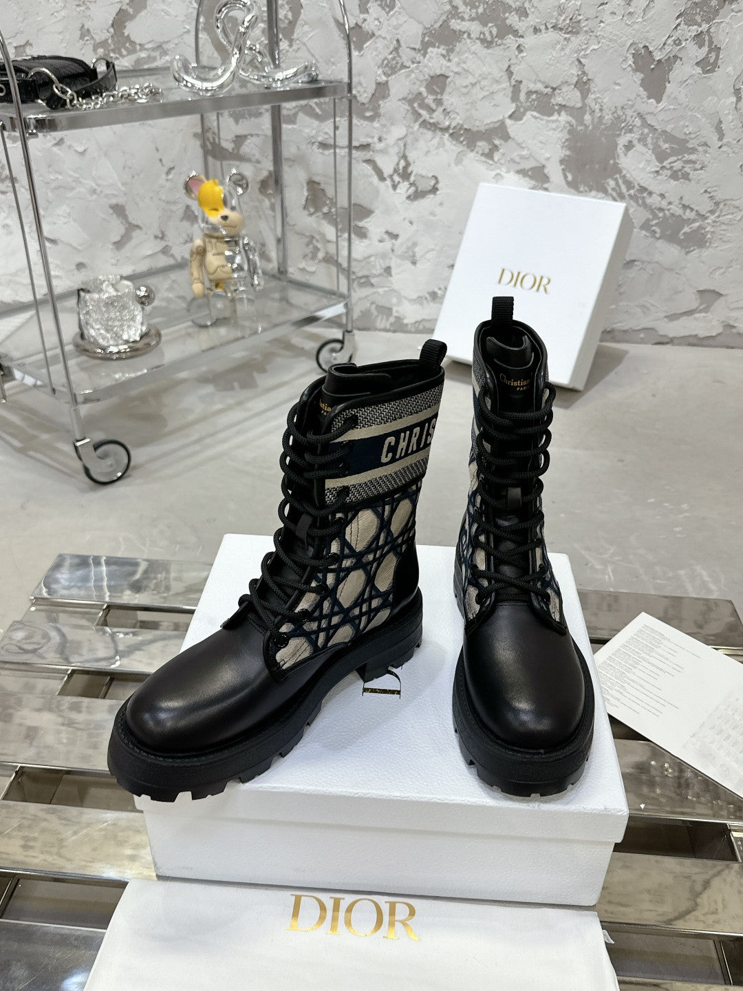 DIOR D-Major Ankle Boot In Black Mix Charcoal Blue Tweed 100590