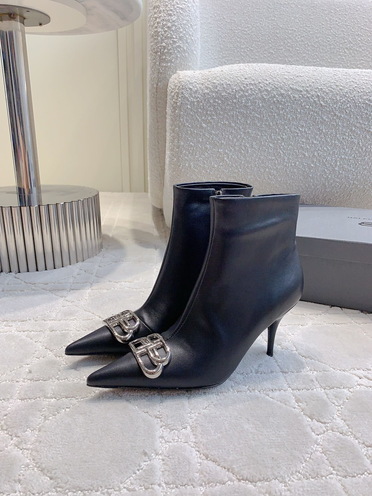 Balanciaga POINTED-TOE HIGH HEEL BOOTS IN BLACK SMOOTH LAMBSKIN