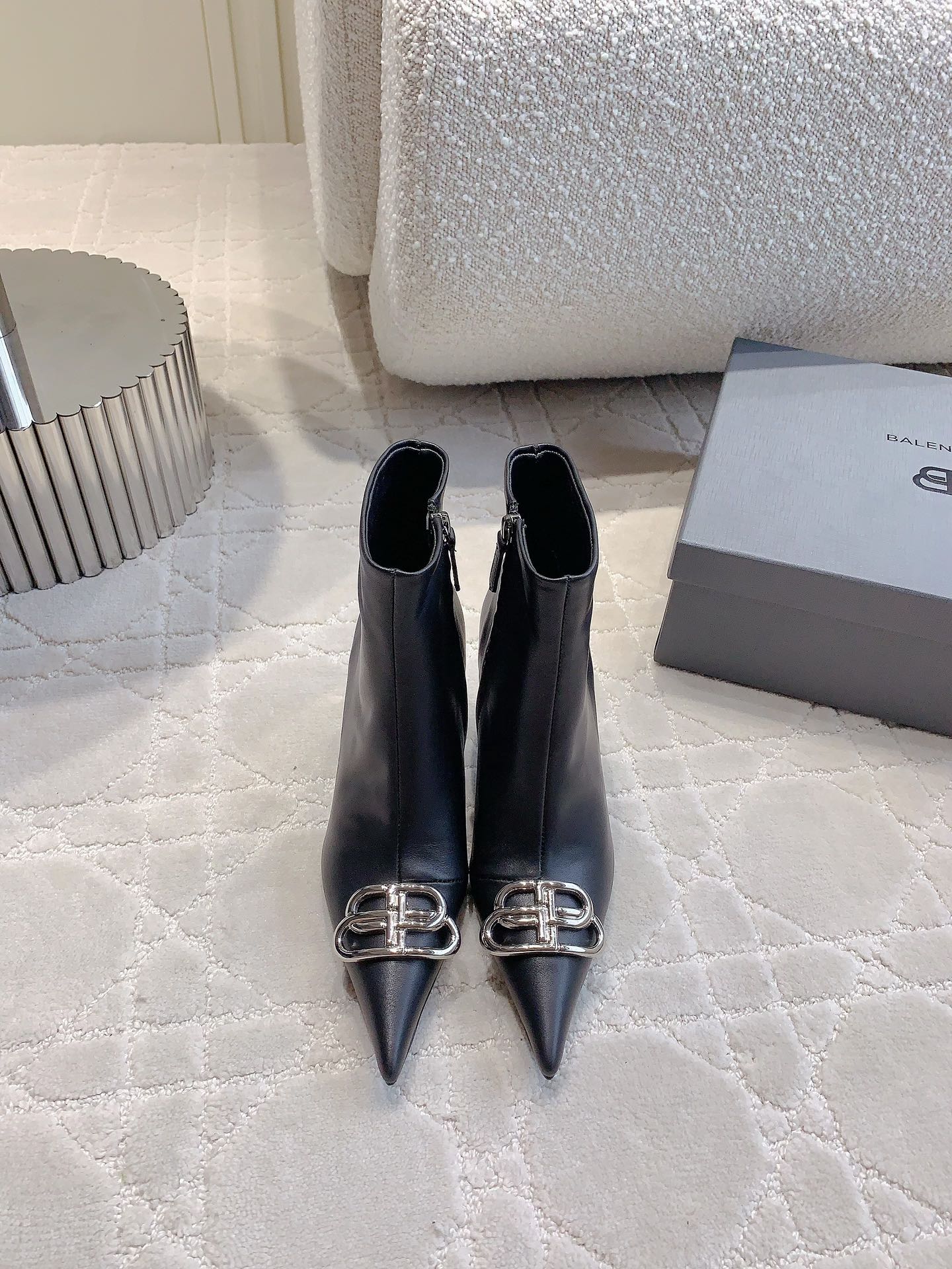 Balanciaga POINTED-TOE HIGH HEEL BOOTS IN BLACK SMOOTH LAMBSKIN