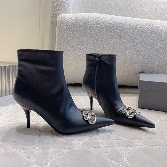 Balanciaga POINTED-TOE HIGH HEEL BOOTS IN BLACK SMOOTH LAMBSKIN