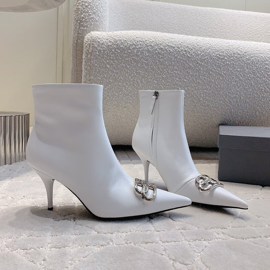Balanciaga POINTED-TOE HIGH HEEL BOOTS IN WHITE SMOOTH LAMBSKIN