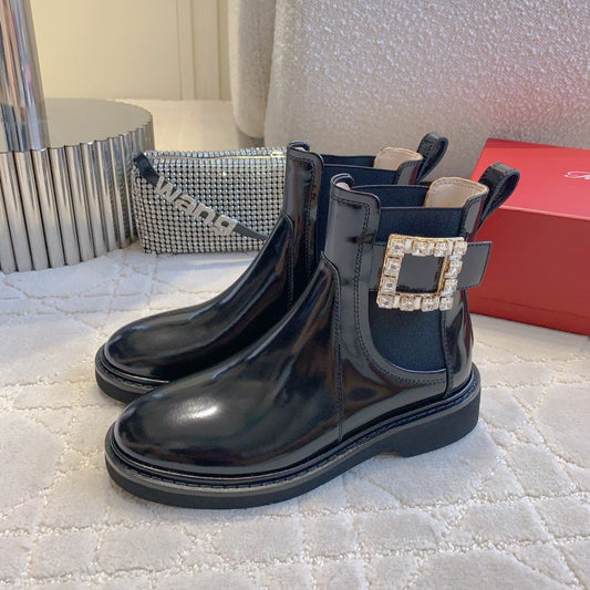 DIOR Vivie Roger Chelsea Ankle Boots Glossy Black Cowhide