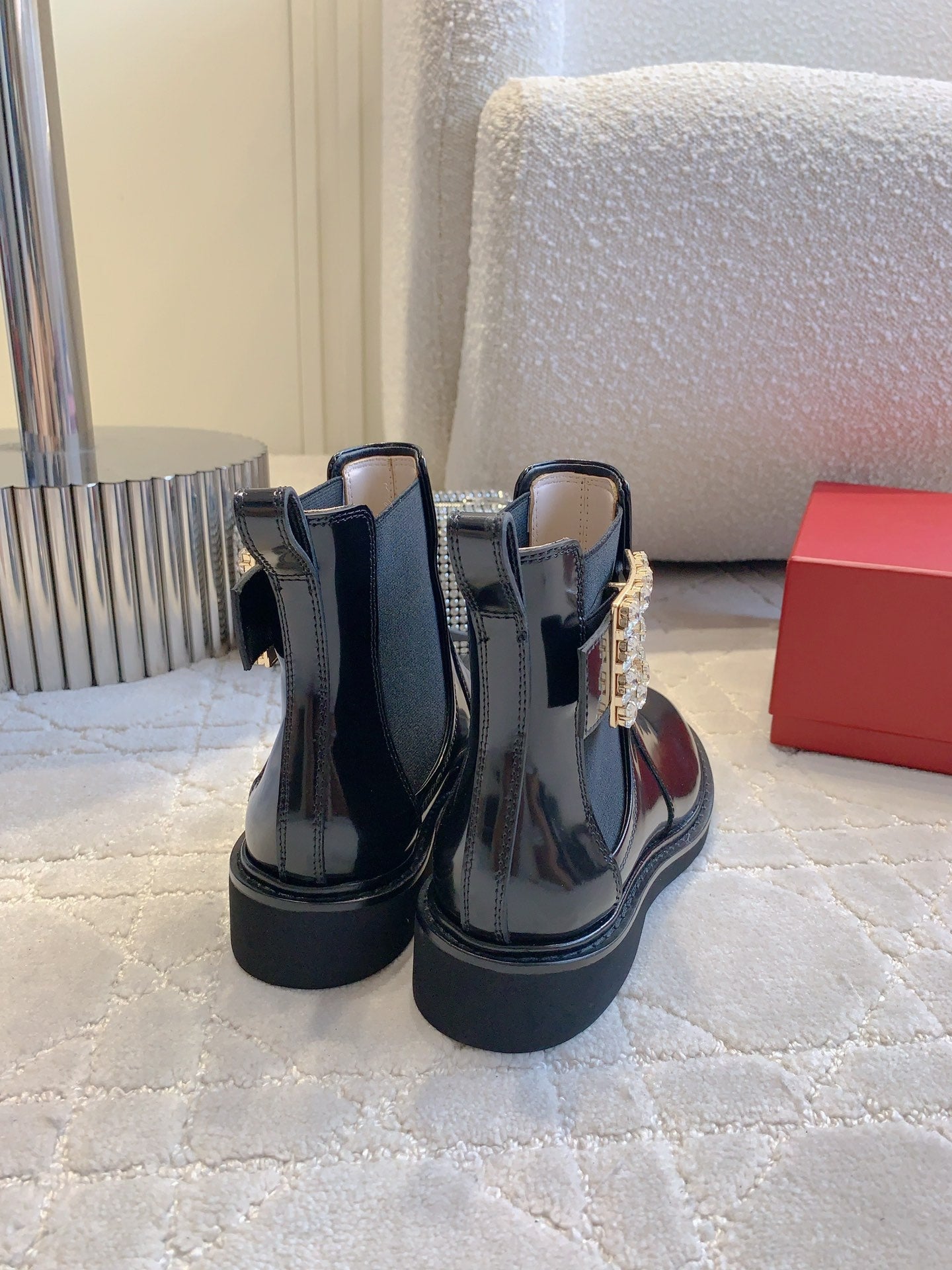 DIOR Vivie Roger Chelsea Ankle Boots Glossy Black Cowhide