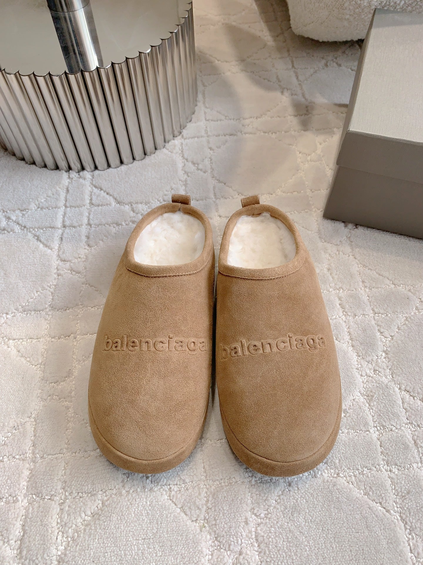 Balanciaga ALASKA SLIPPER IN CAMEL BROWN SUEDE