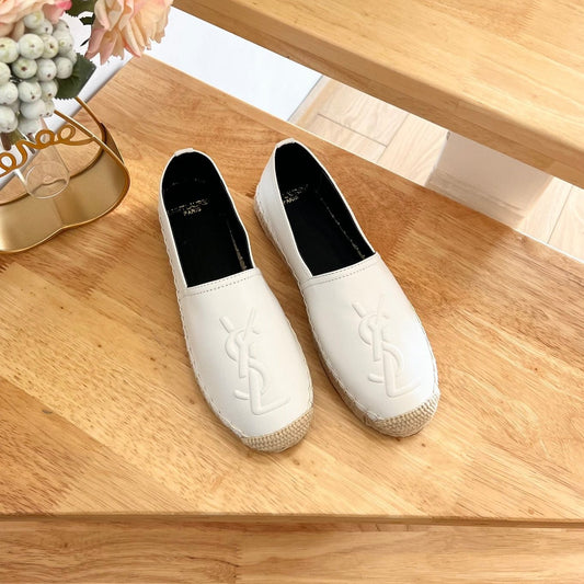 Saint Laurent SL YVES EMBOSSED LOGO SLIP ON WHITE AND BLACK CALFSKIN