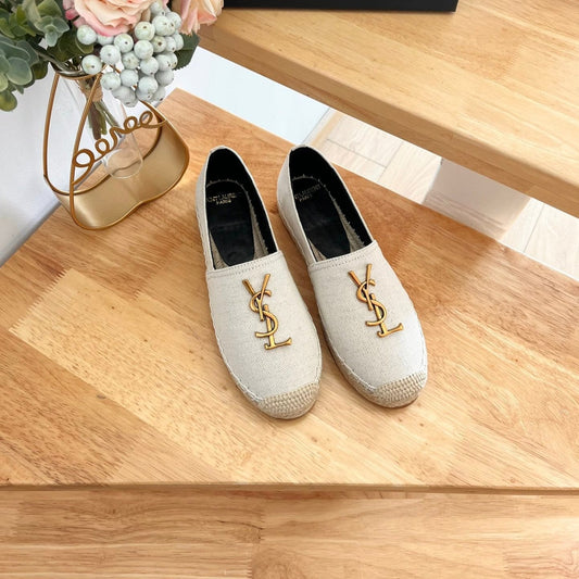 Saint Laurent SL YVES LOGO SLIP ON CREAMY WHITE CANVAS