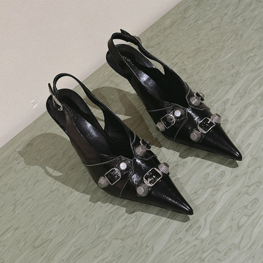 Balanciaga CAGOLE HIGH SLINGBACK IN BLACK GLOSSY CALFSKIN