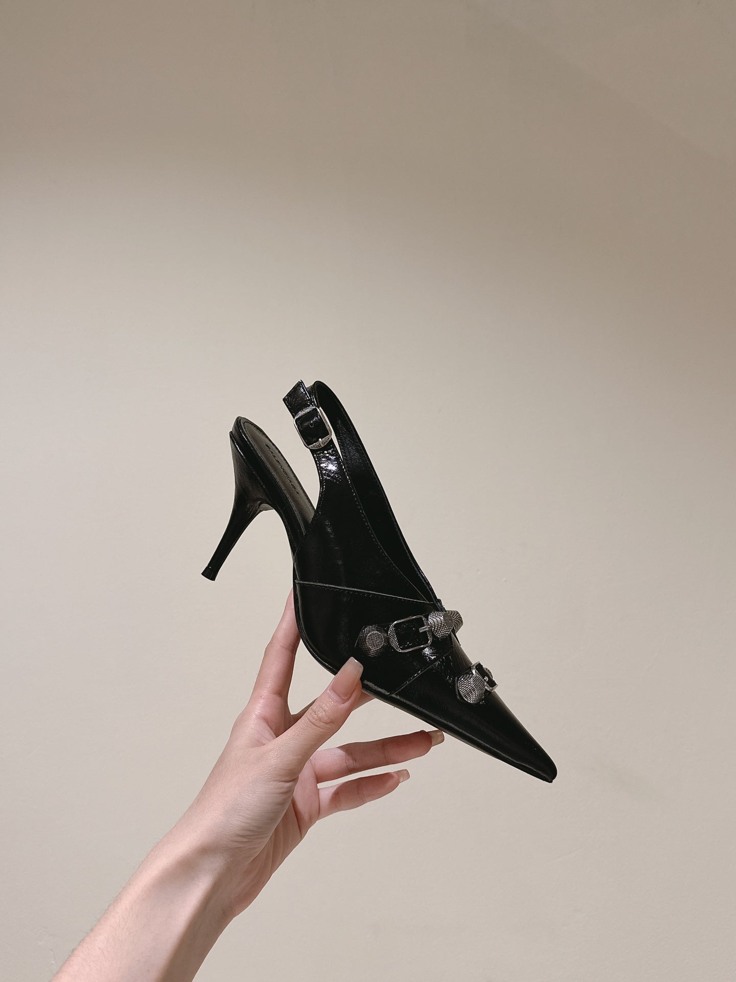 Balanciaga CAGOLE HIGH SLINGBACK IN BLACK GLOSSY CALFSKIN