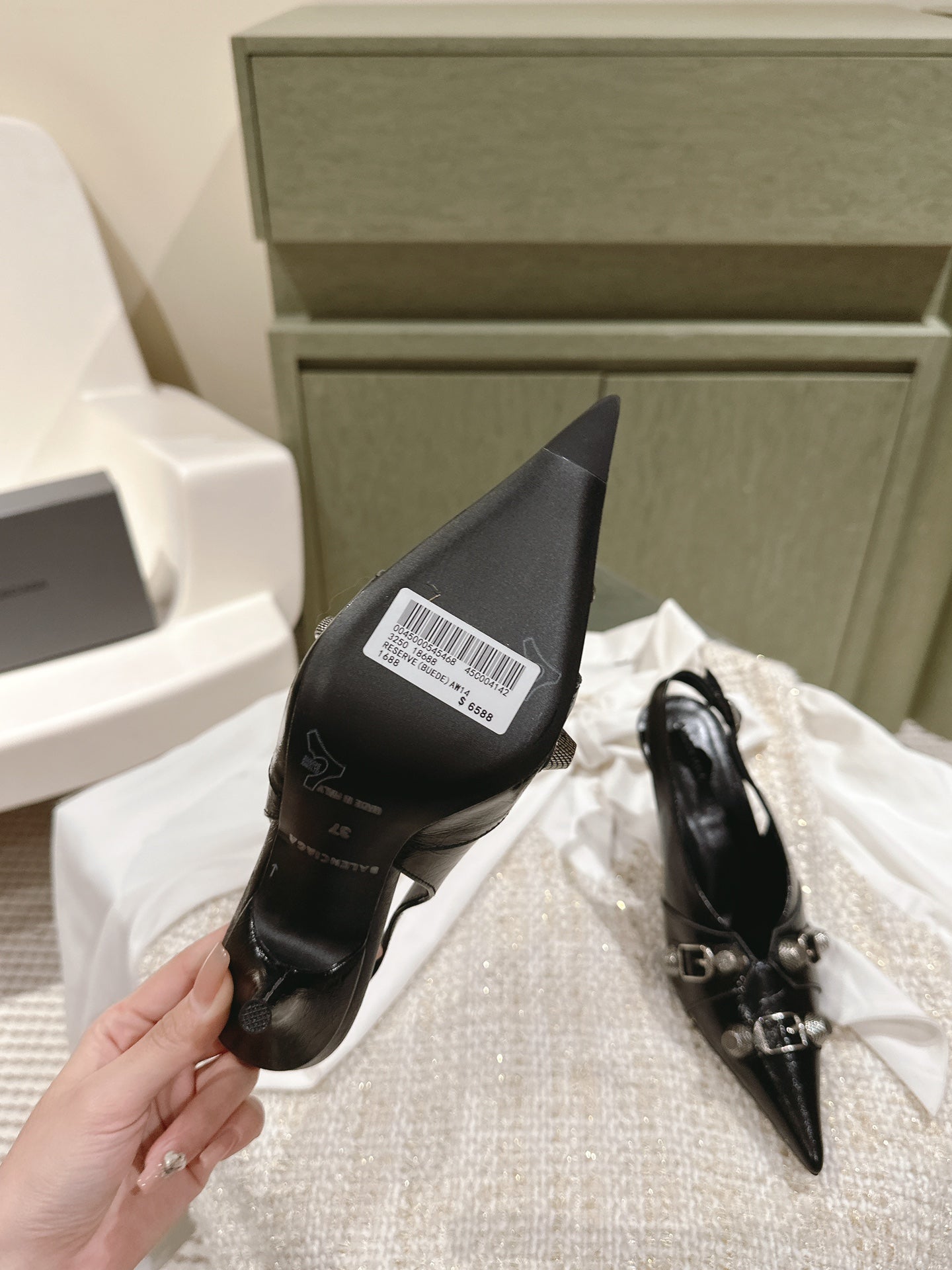 Balanciaga CAGOLE HIGH SLINGBACK IN BLACK GLOSSY CALFSKIN