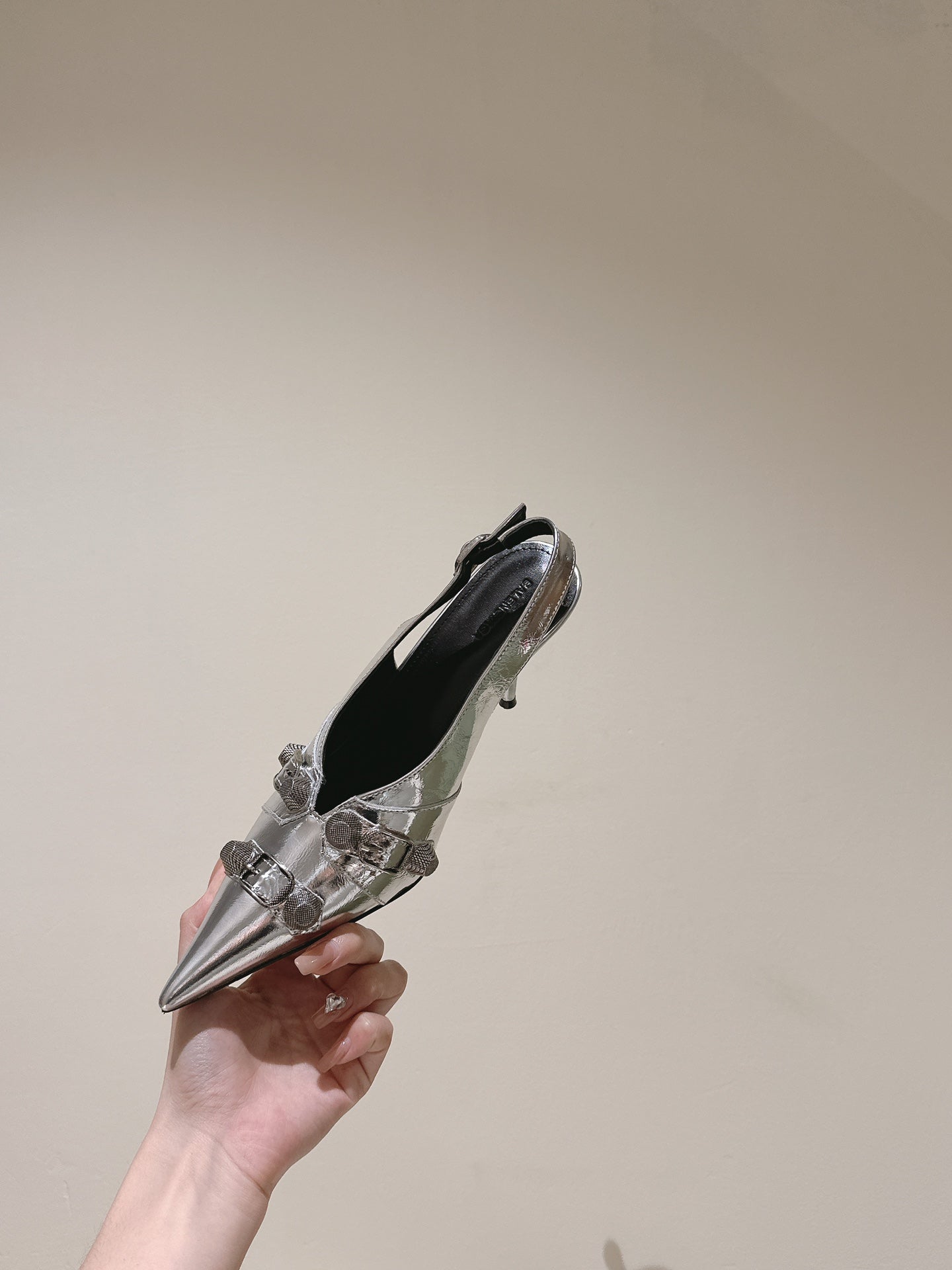 Balanciaga CAGOLE HIGH SLINGBACK IN SILVER GLOSSY CALFSKIN