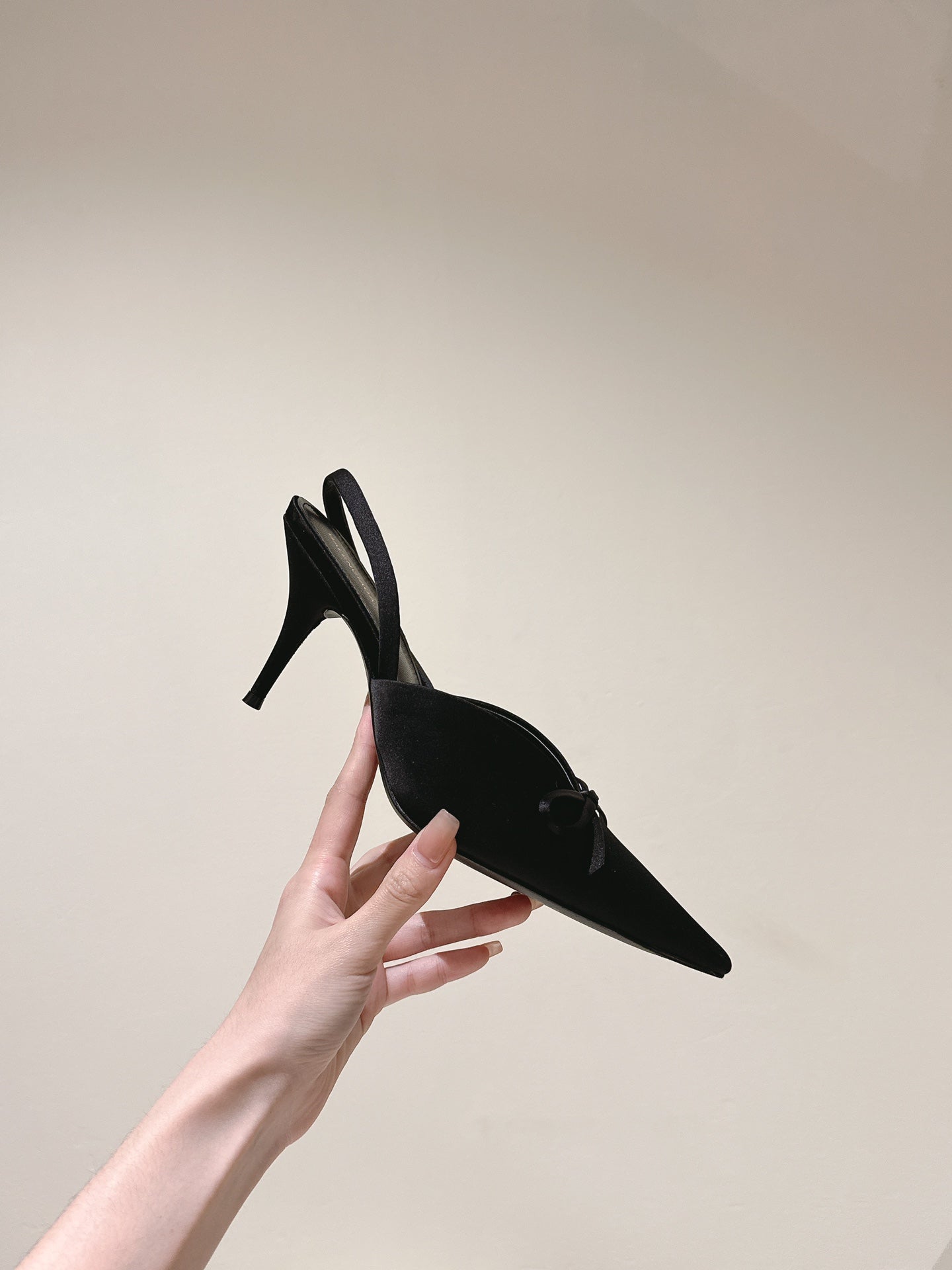 Balanciaga POINTED HIGH SLINGBLACK WITH BOW IN BLACK SILK