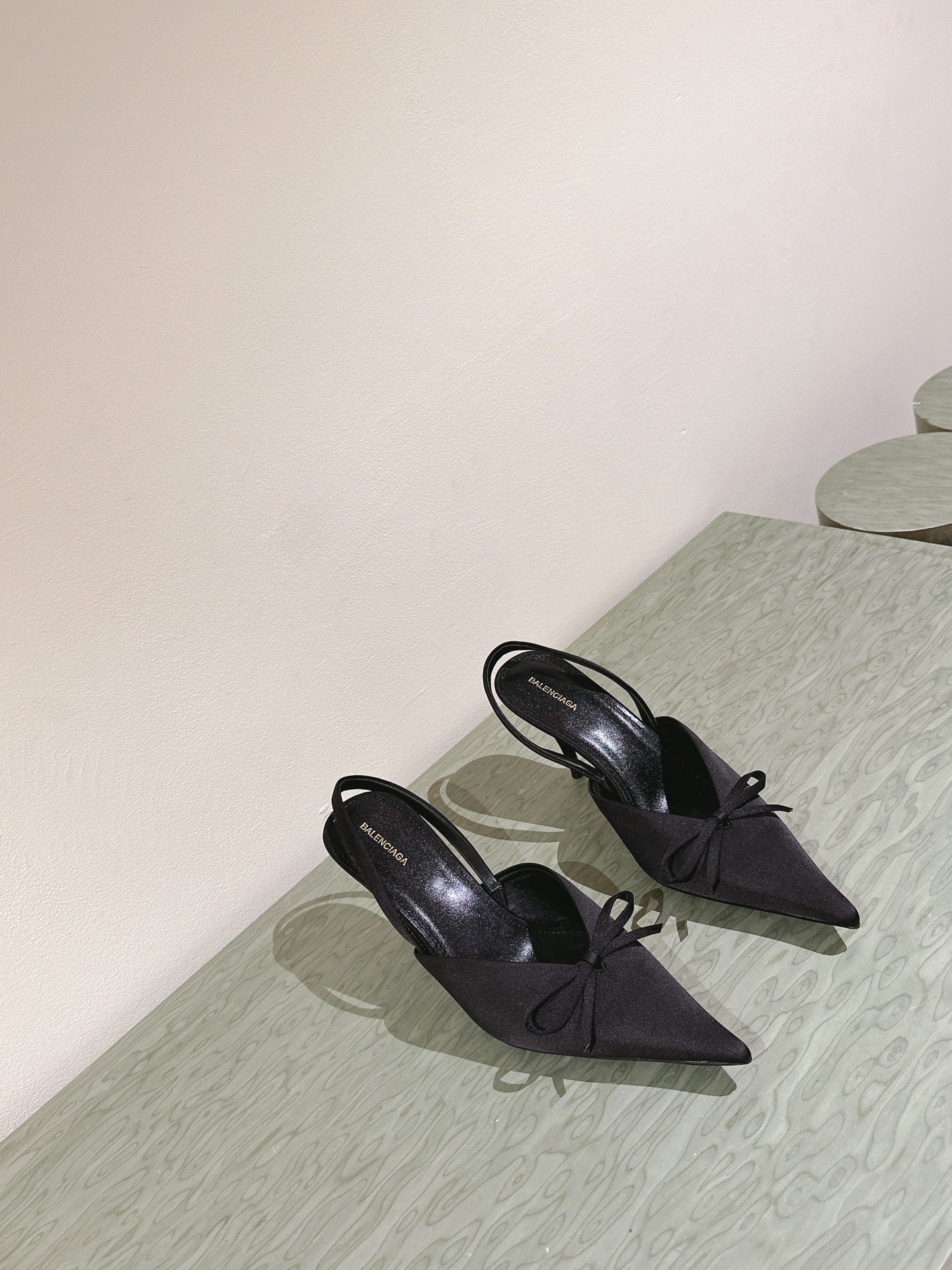 Balanciaga POINTED HIGH SLINGBLACK WITH BOW IN BLACK SILK