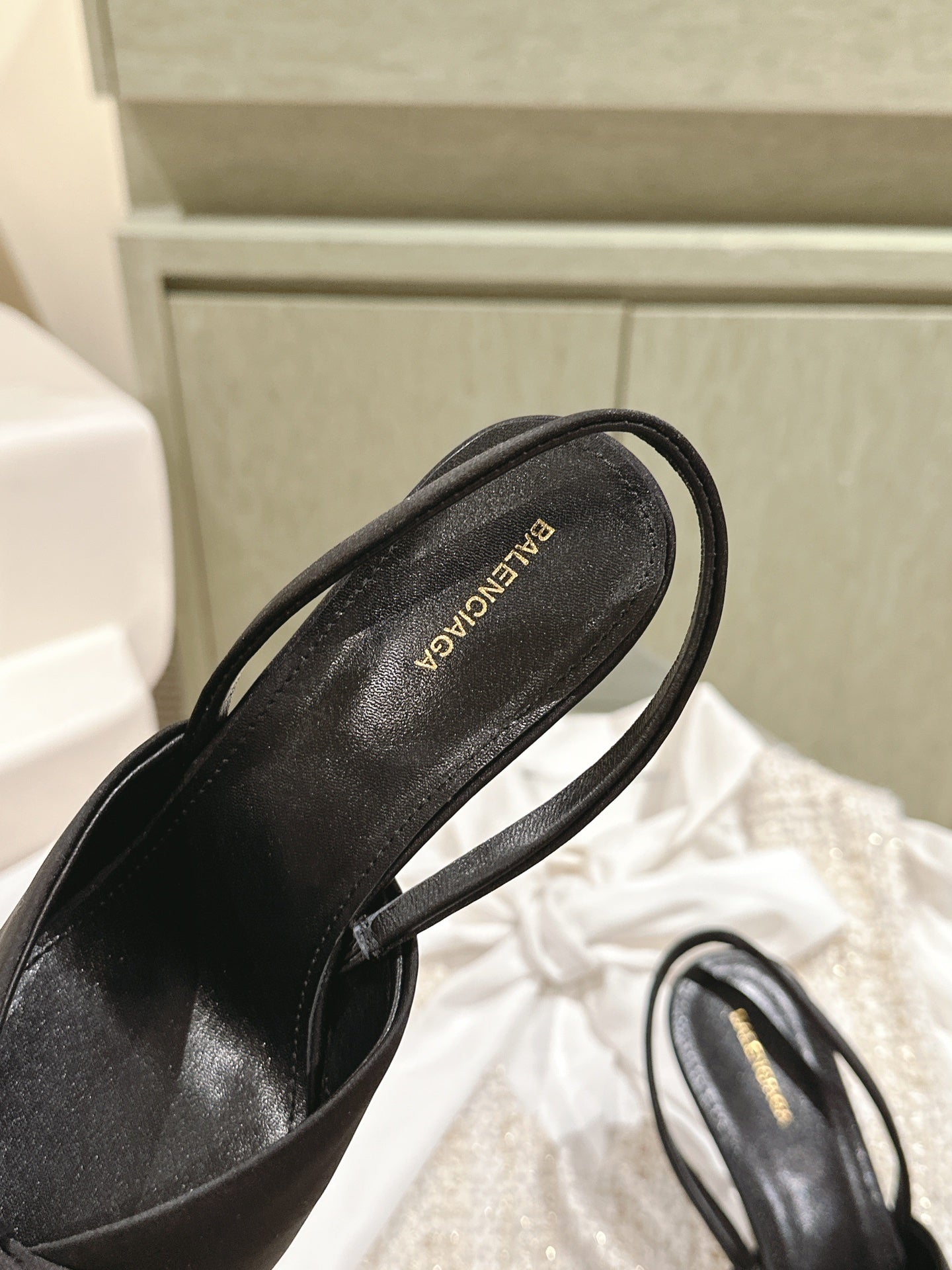 Balanciaga POINTED HIGH SLINGBLACK WITH BOW IN BLACK SILK