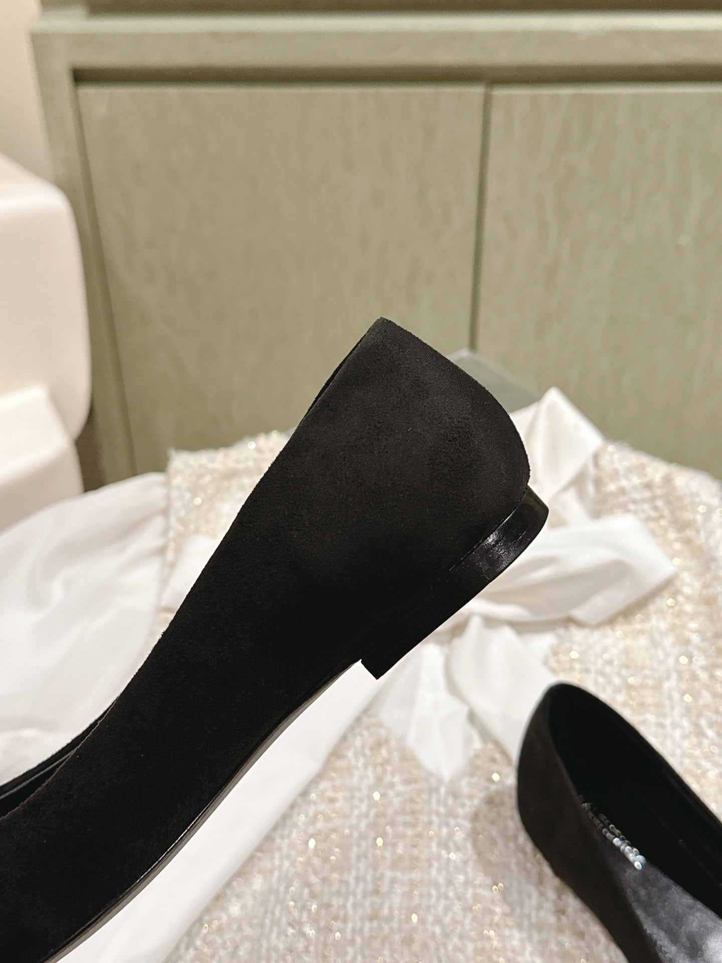 Balanciaga POINTED BB GOLD BUCKLE BALLET FLAT IN BLACK SUEDE