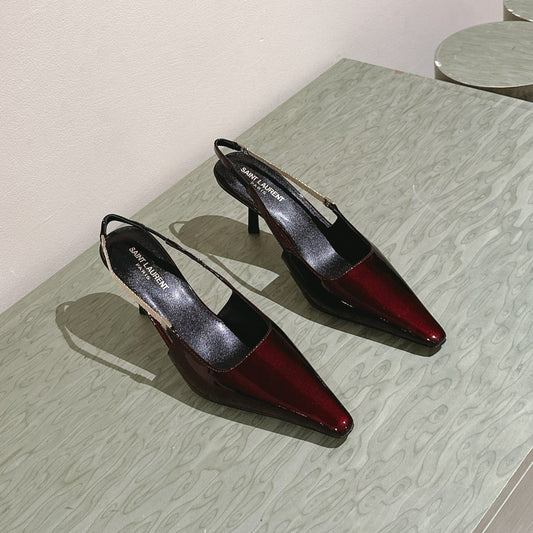 Saint Laurent BLAKE SLINGBACK PUMPS 80 IN WINE PATENT LEATHER