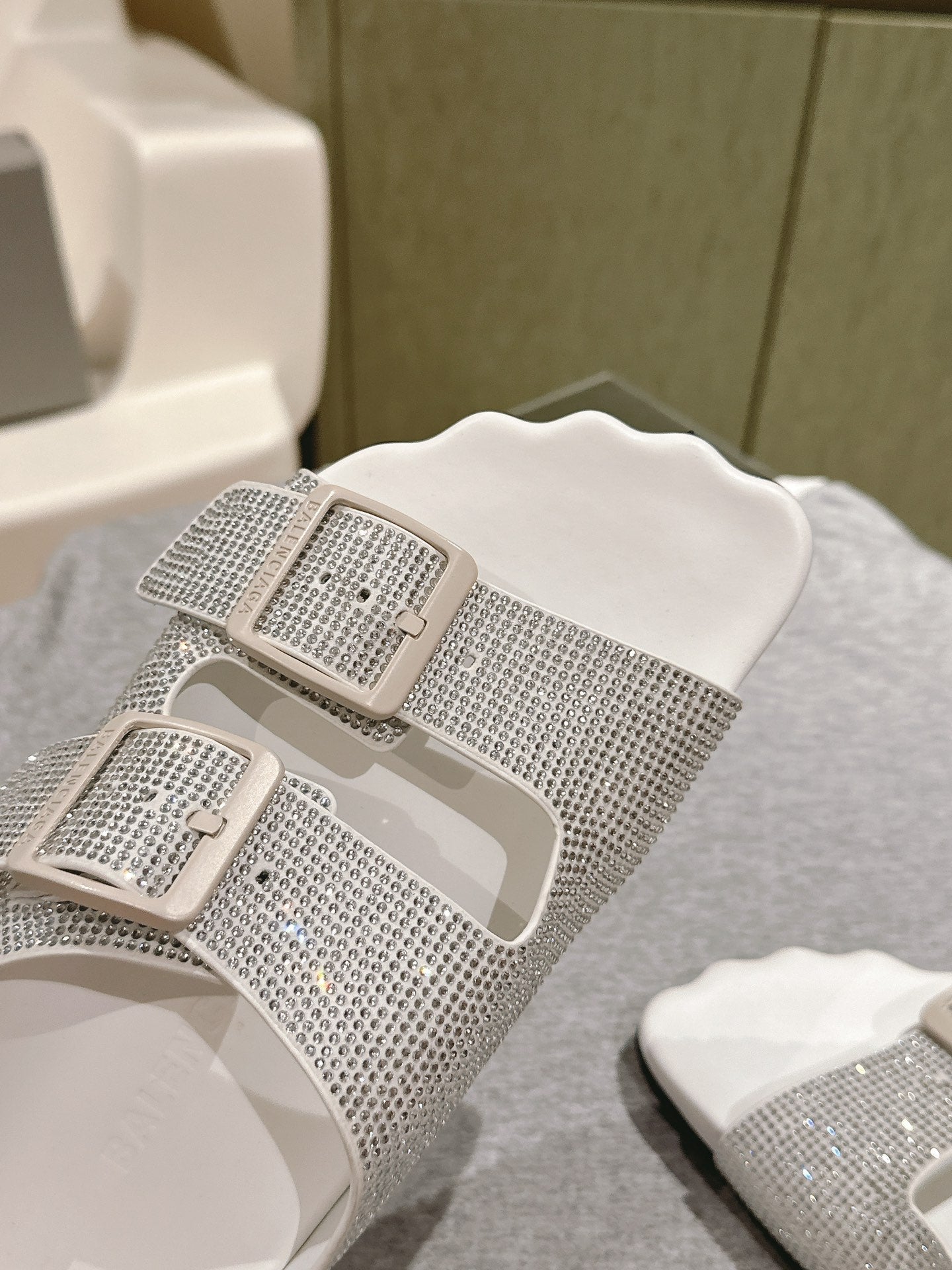 Balanciaga BIRKENSTOCK SLIPPERS ATTACHED RHINESTONES IN WHITE CALFSKIN