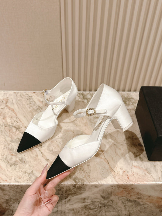 CHANEL 25 Mary Jane Heels Silk and Sheepskin 267845