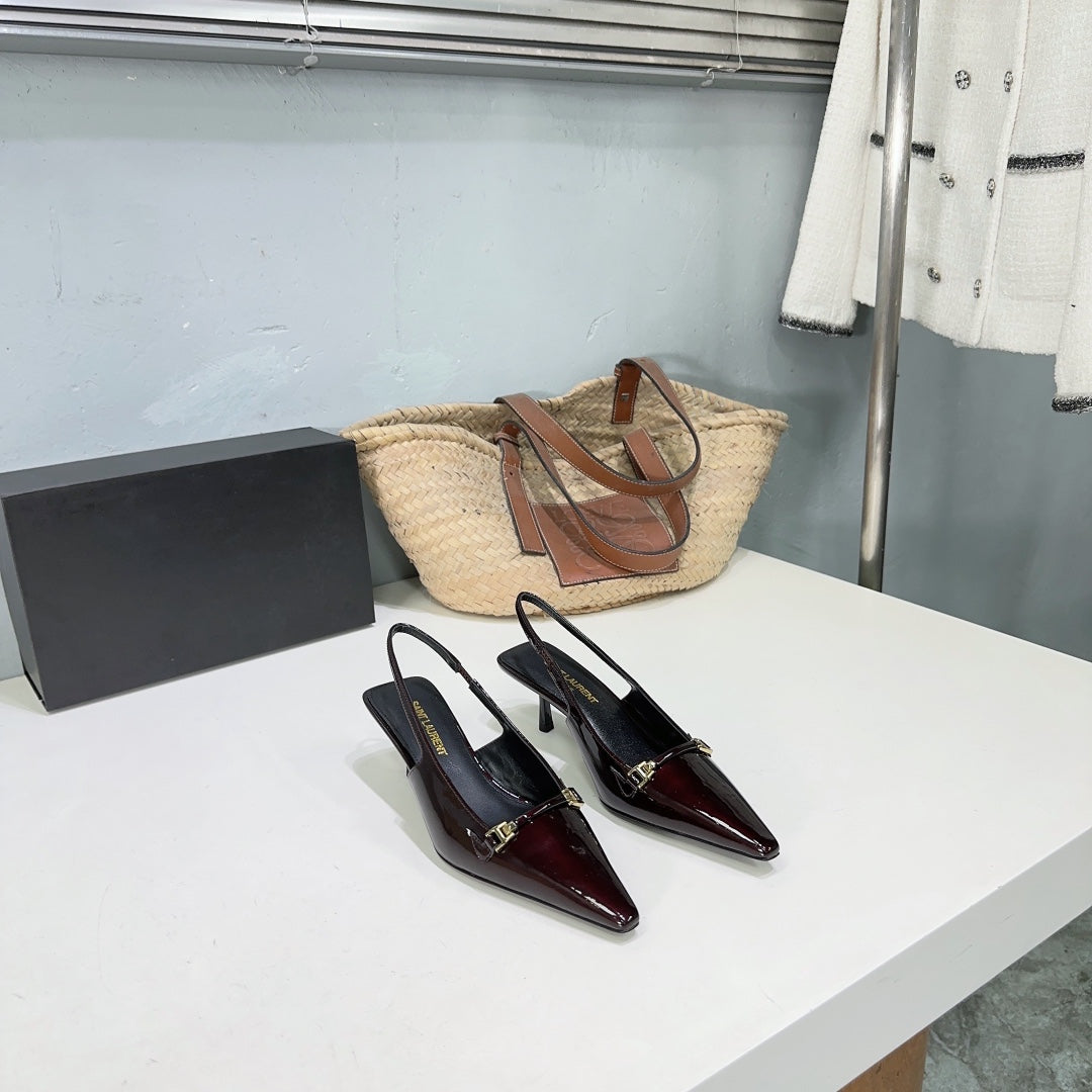 Saint Laurent SL CARINE SLINGBACKS PUMP 60 WINE CALFSKIN