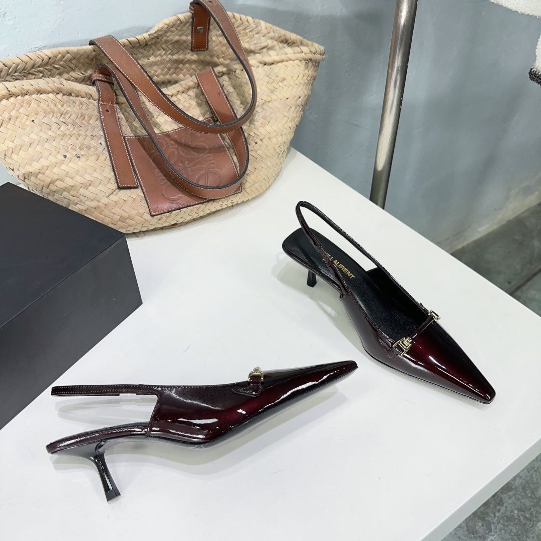 Saint Laurent SL CARINE SLINGBACKS PUMP 60 WINE CALFSKIN