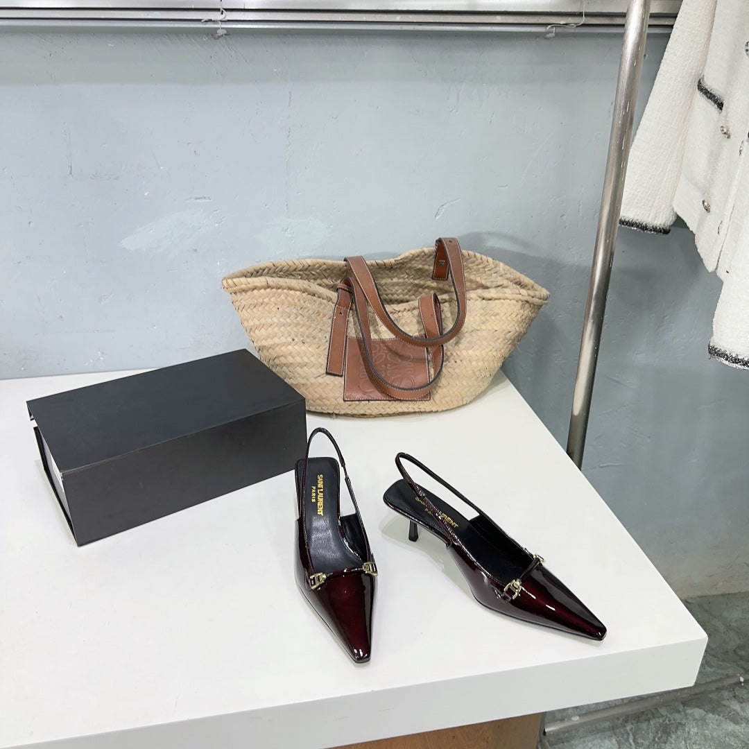 Saint Laurent SL CARINE SLINGBACKS PUMP 60 WINE CALFSKIN