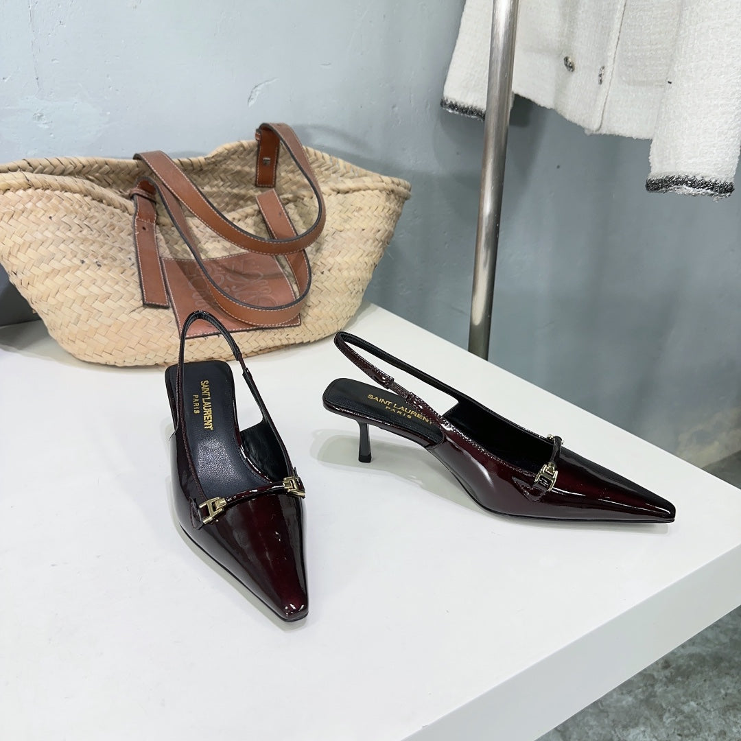 Saint Laurent SL CARINE SLINGBACKS PUMP 60 WINE CALFSKIN