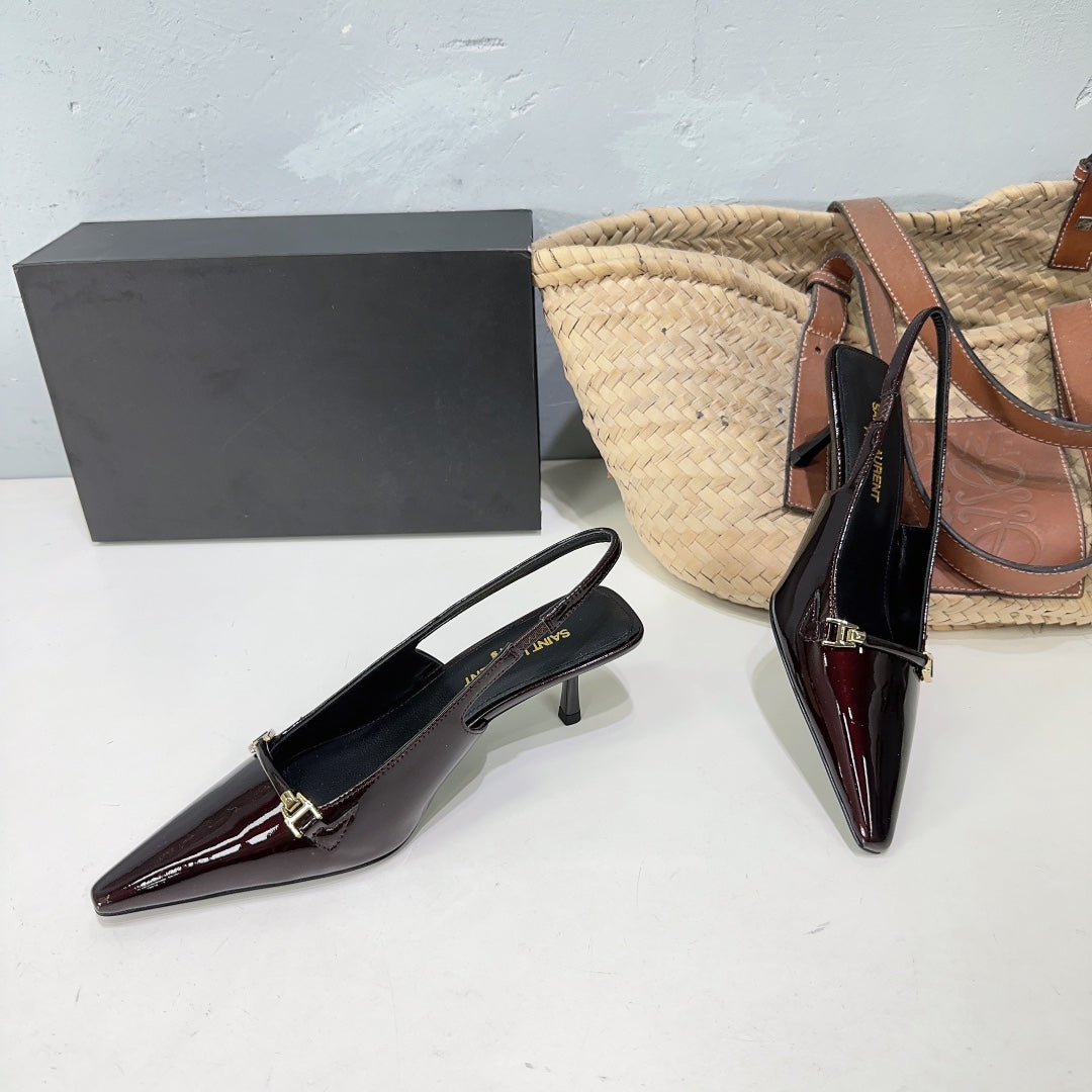 Saint Laurent SL CARINE SLINGBACKS PUMP 60 WINE CALFSKIN