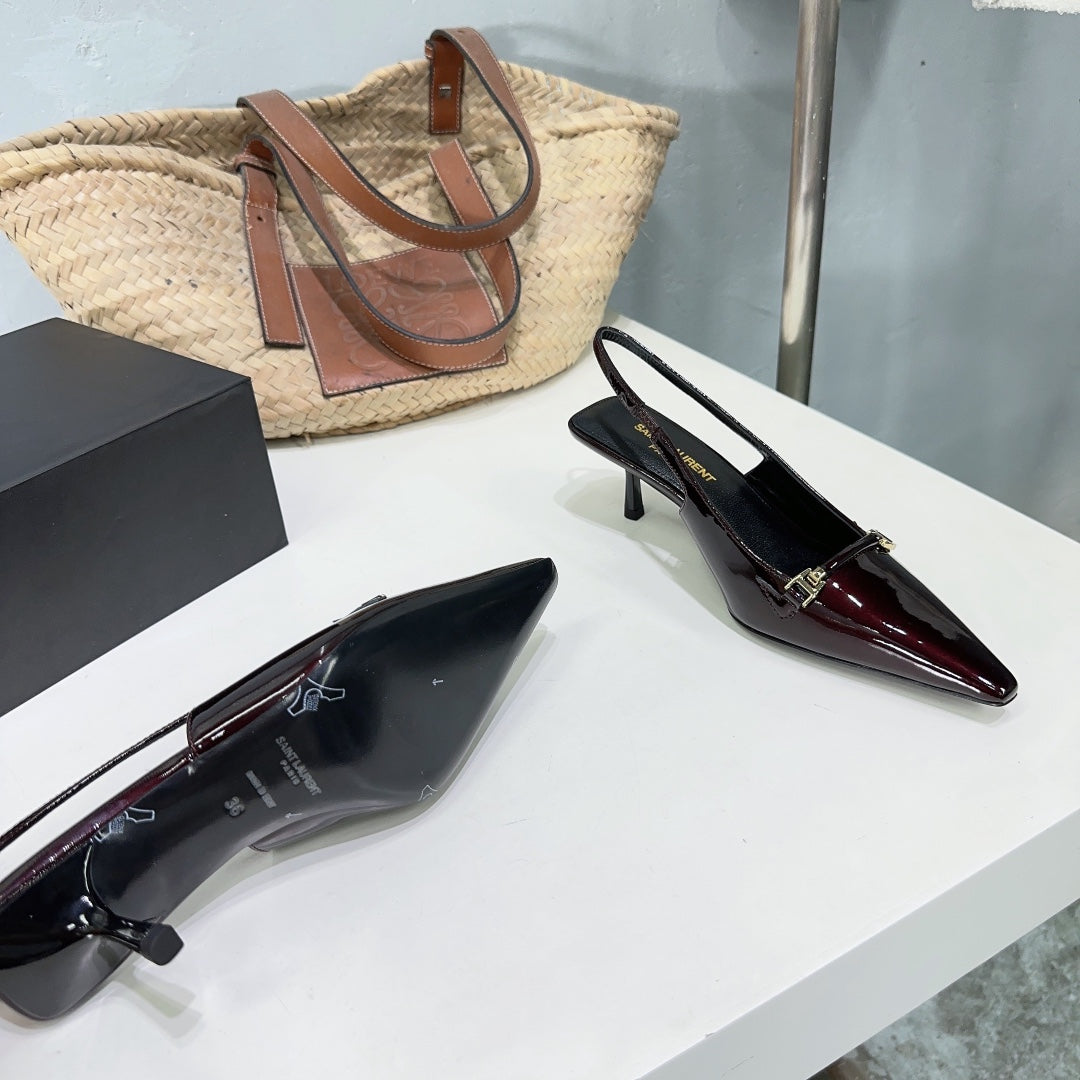 Saint Laurent SL CARINE SLINGBACKS PUMP 60 WINE CALFSKIN