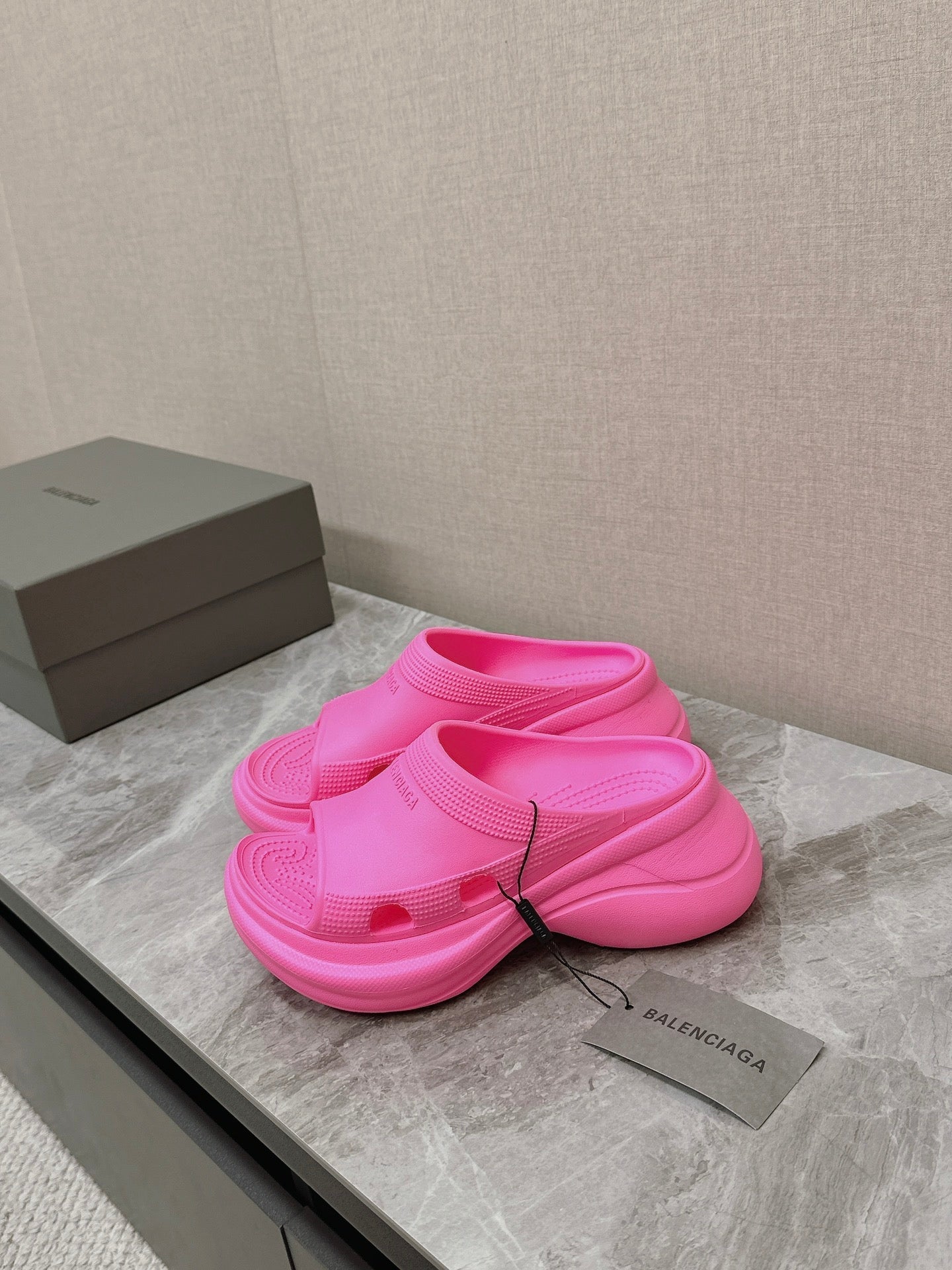Balanciaga POOL CROCS SLIDE SANDAL IN BRIGHT PINK RUBBER