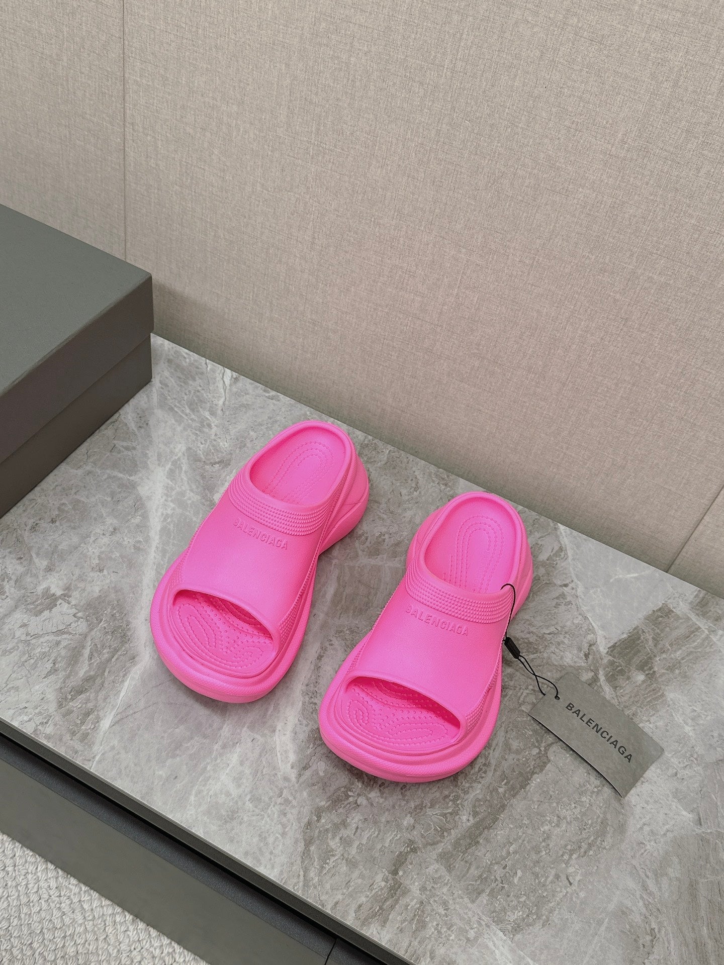 Balanciaga POOL CROCS SLIDE SANDAL IN BRIGHT PINK RUBBER