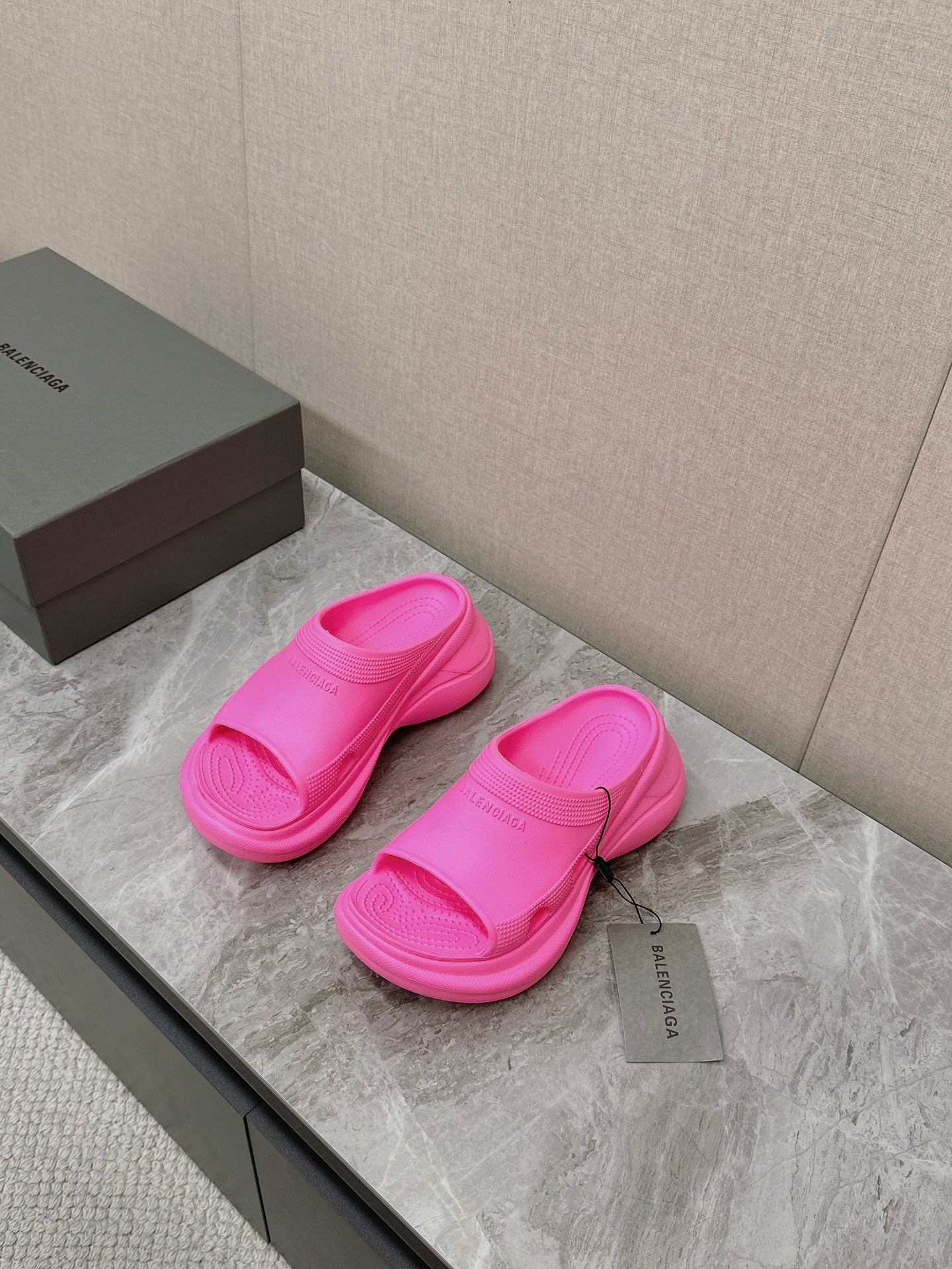 Balanciaga POOL CROCS SLIDE SANDAL IN BRIGHT PINK RUBBER