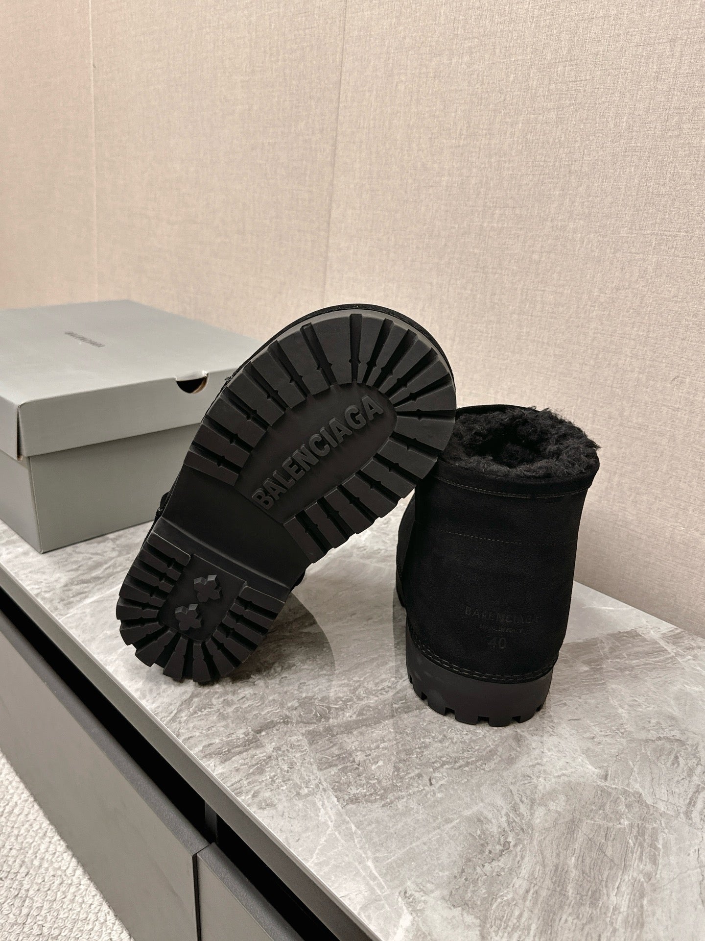 Balanciaga ALASKA BOOTIE IN BLACK SUEDE AND WOOL LINING