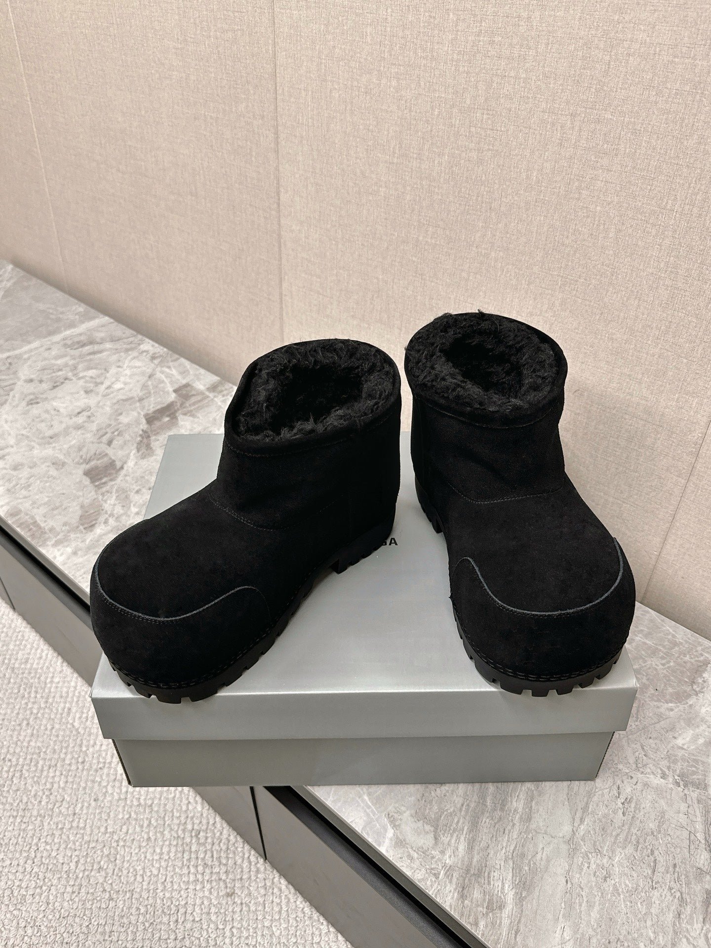 Balanciaga ALASKA BOOTIE IN BLACK SUEDE AND WOOL LINING