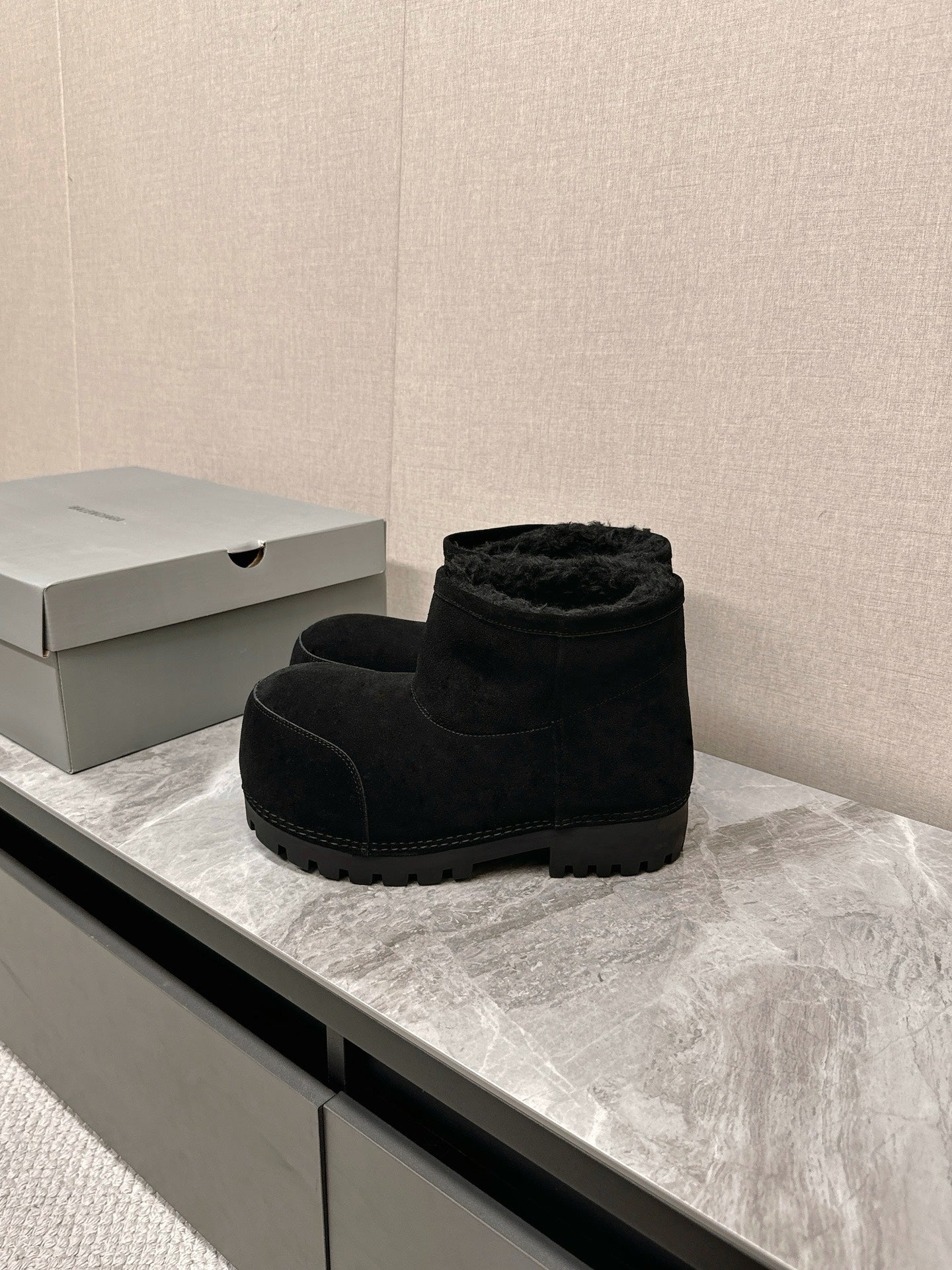 Balanciaga ALASKA BOOTIE IN BLACK SUEDE AND WOOL LINING