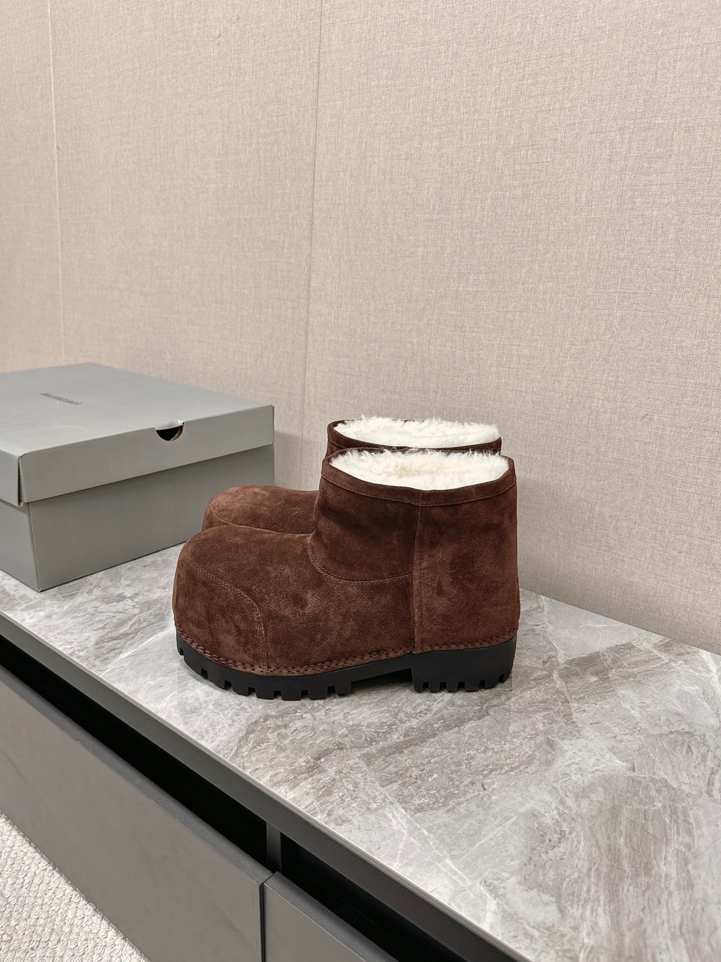 Balanciaga ALASKA BOOTIE IN CHOCOLATE SUEDE AND WOOL LINING