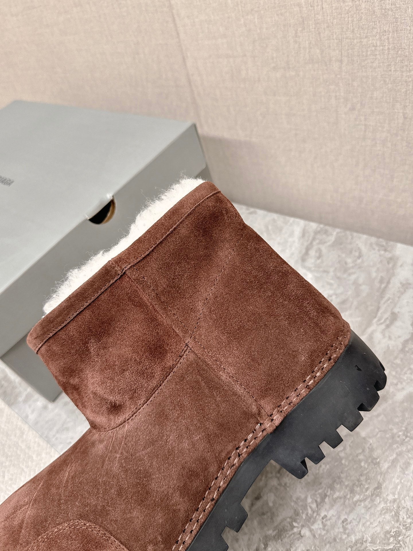 Balanciaga ALASKA BOOTIE IN CHOCOLATE SUEDE AND WOOL LINING