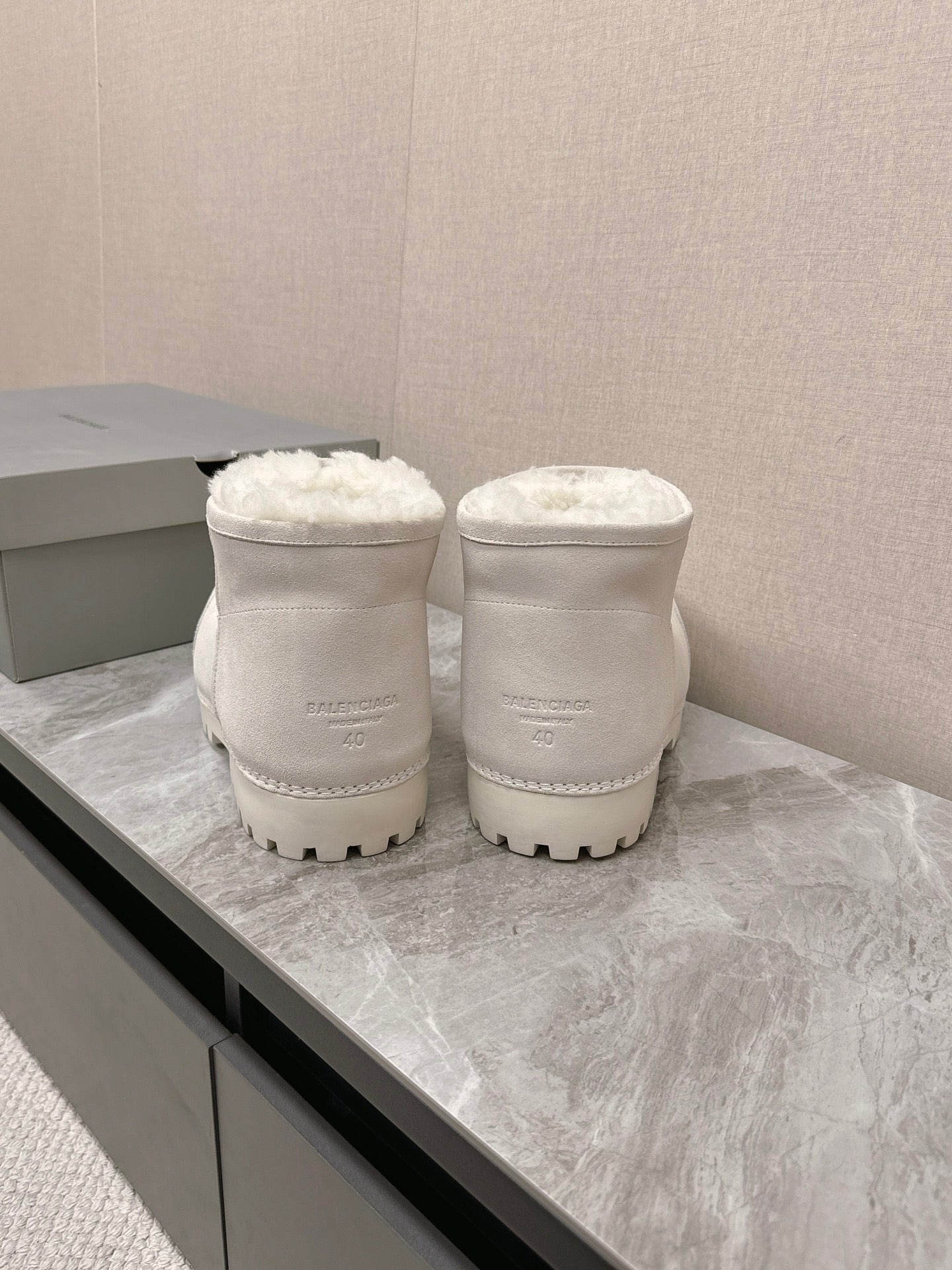 Balanciaga ALASKA BOOTIE IN WHITE SUEDE AND WOOL LINING