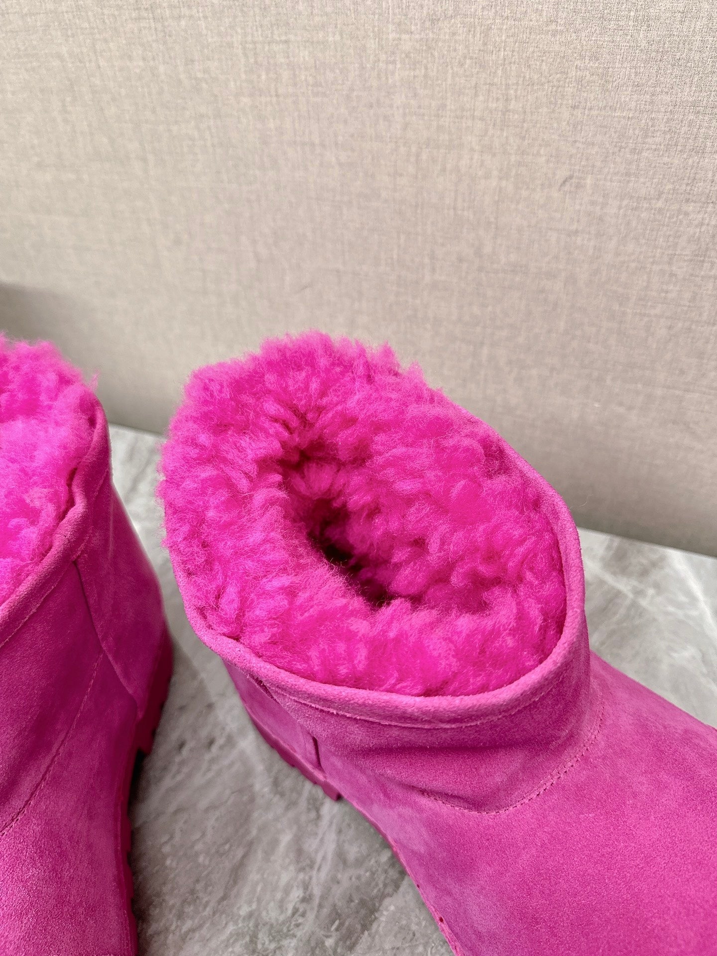 Balanciaga ALASKA BOOTIE IN DEEP PINK SUEDE AND WOOL LINING