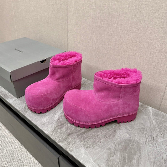 Balanciaga ALASKA BOOTIE IN DEEP PINK SUEDE AND WOOL LINING