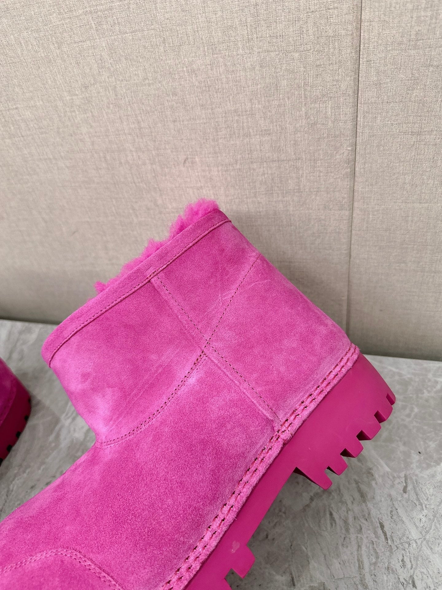 Balanciaga ALASKA BOOTIE IN DEEP PINK SUEDE AND WOOL LINING