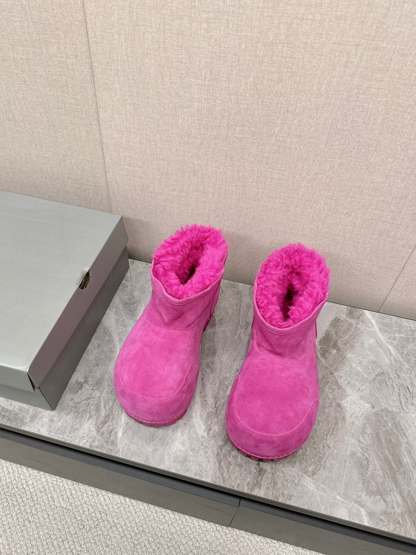 Balanciaga ALASKA BOOTIE IN DEEP PINK SUEDE AND WOOL LINING