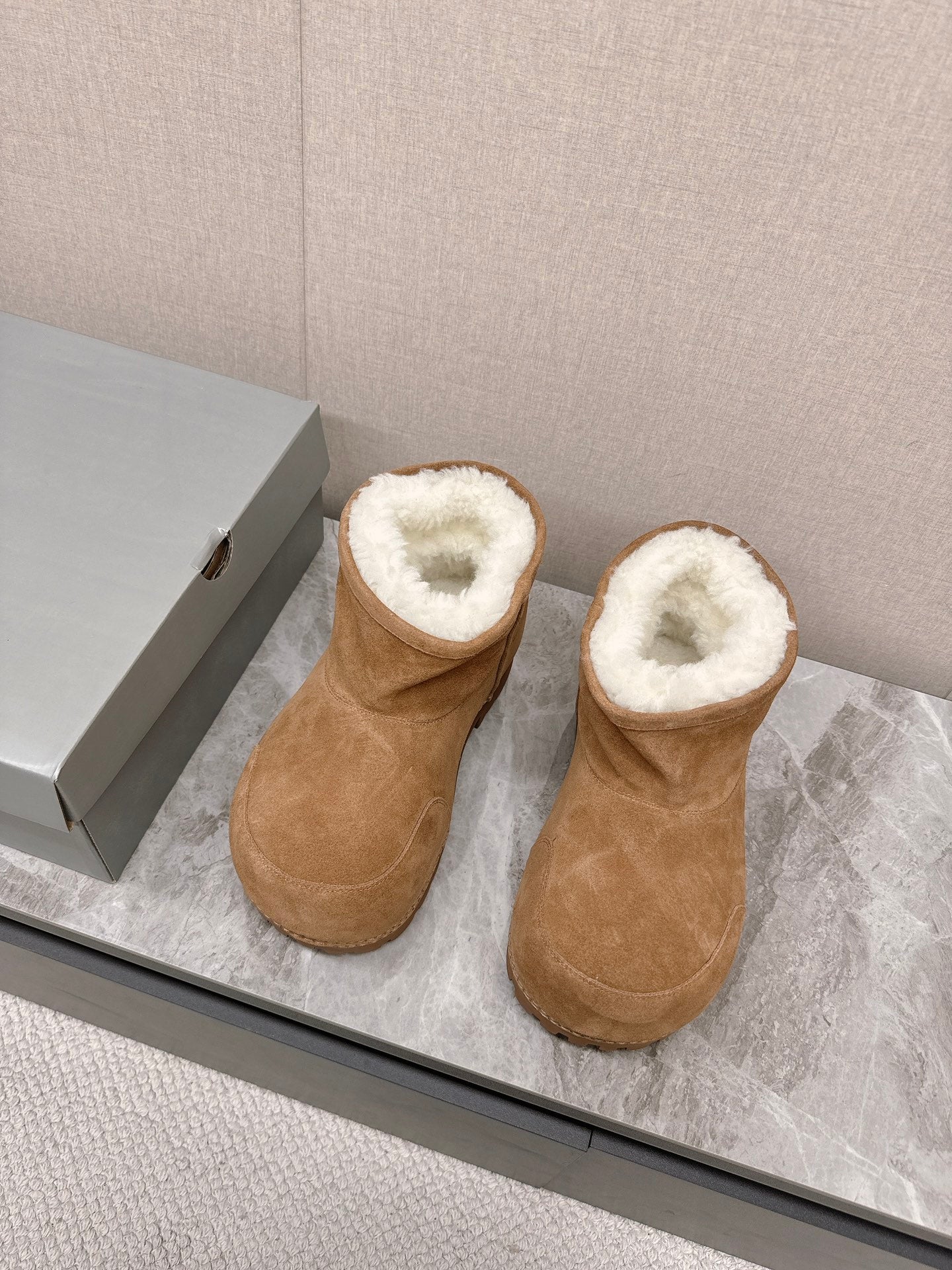 Balanciaga ALASKA BOOTIE IN CIDER BROWN SUEDE AND WOOL LINING