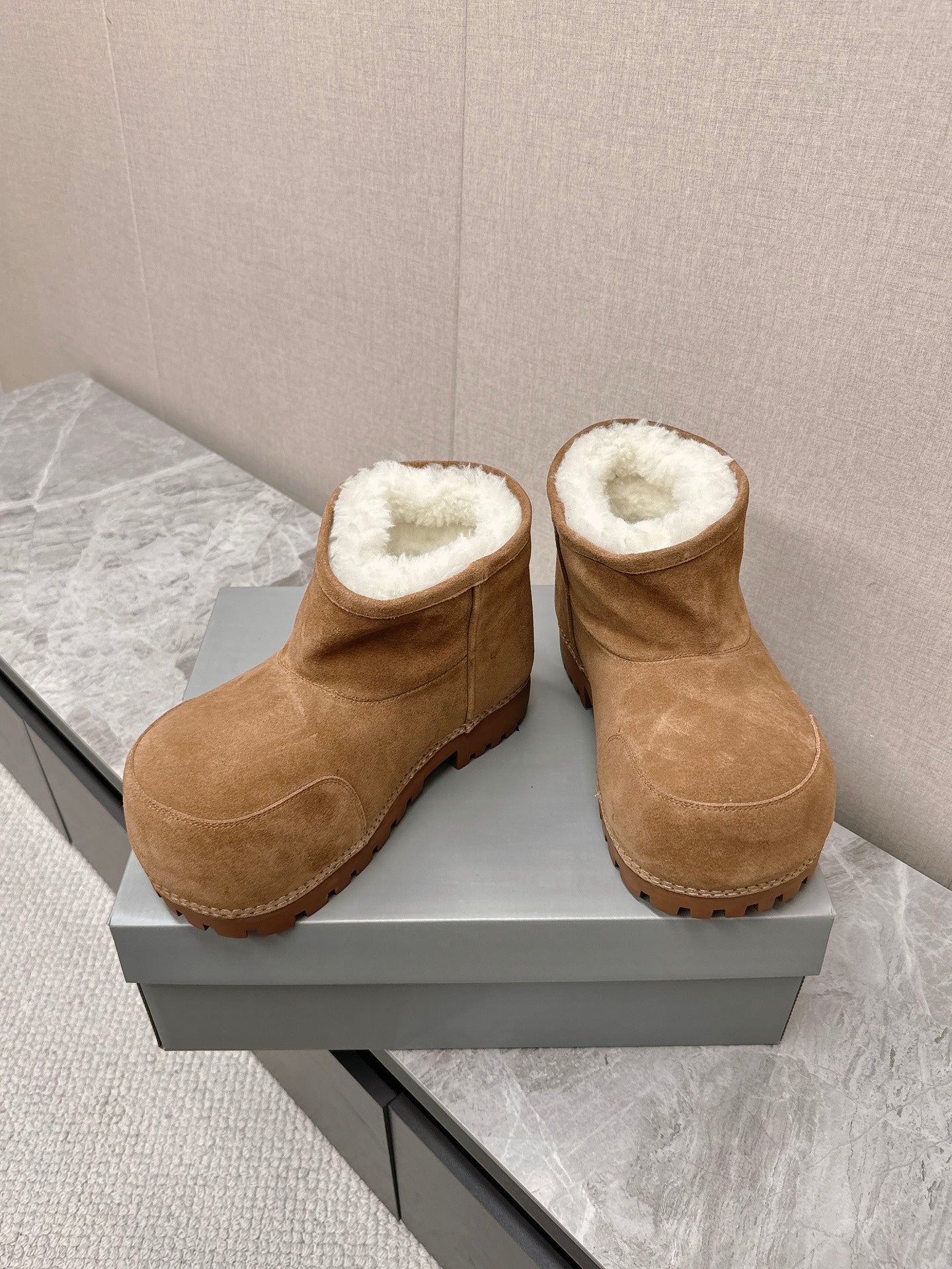 Balanciaga ALASKA BOOTIE IN CIDER BROWN SUEDE AND WOOL LINING