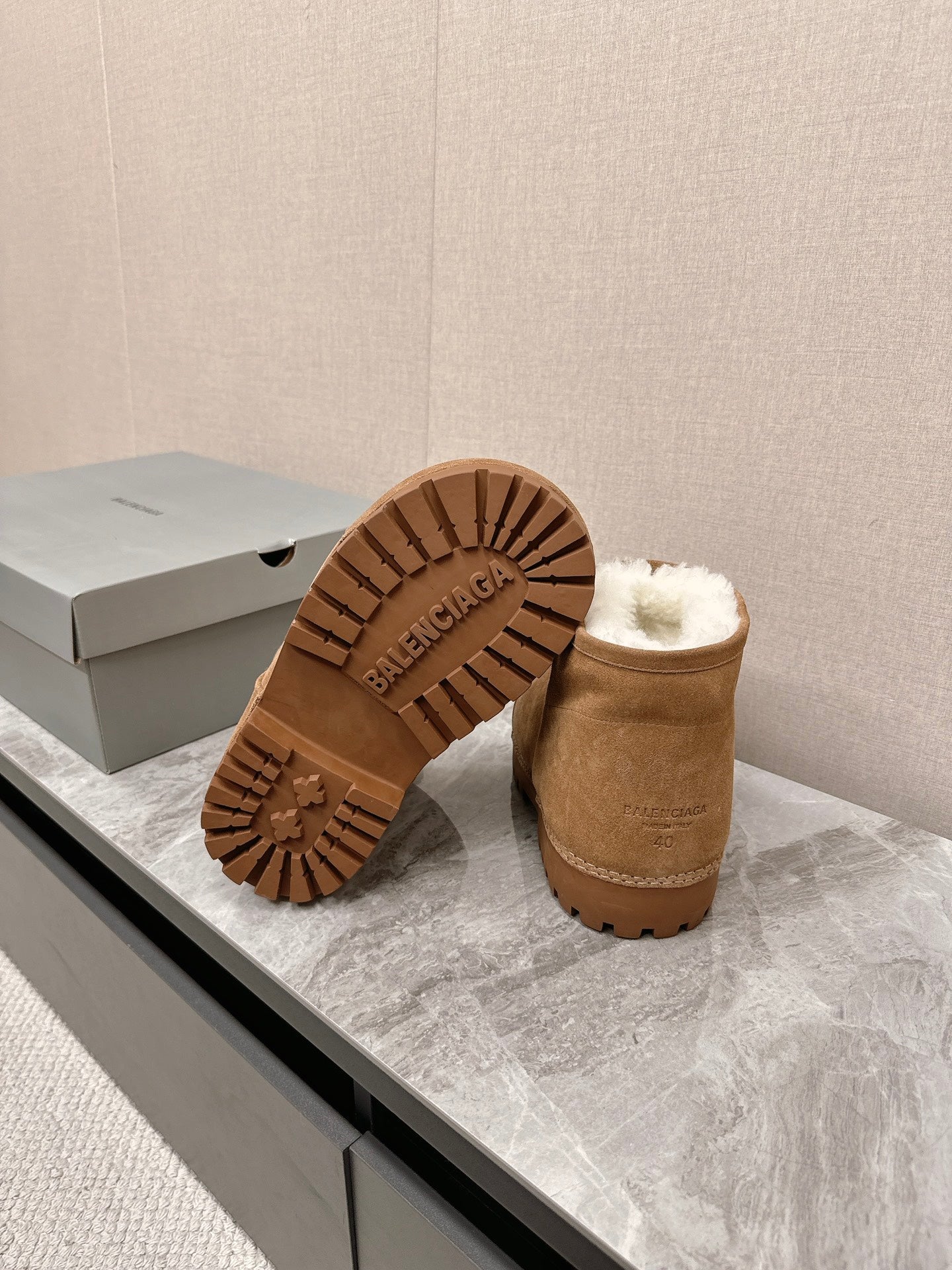 Balanciaga ALASKA BOOTIE IN CIDER BROWN SUEDE AND WOOL LINING