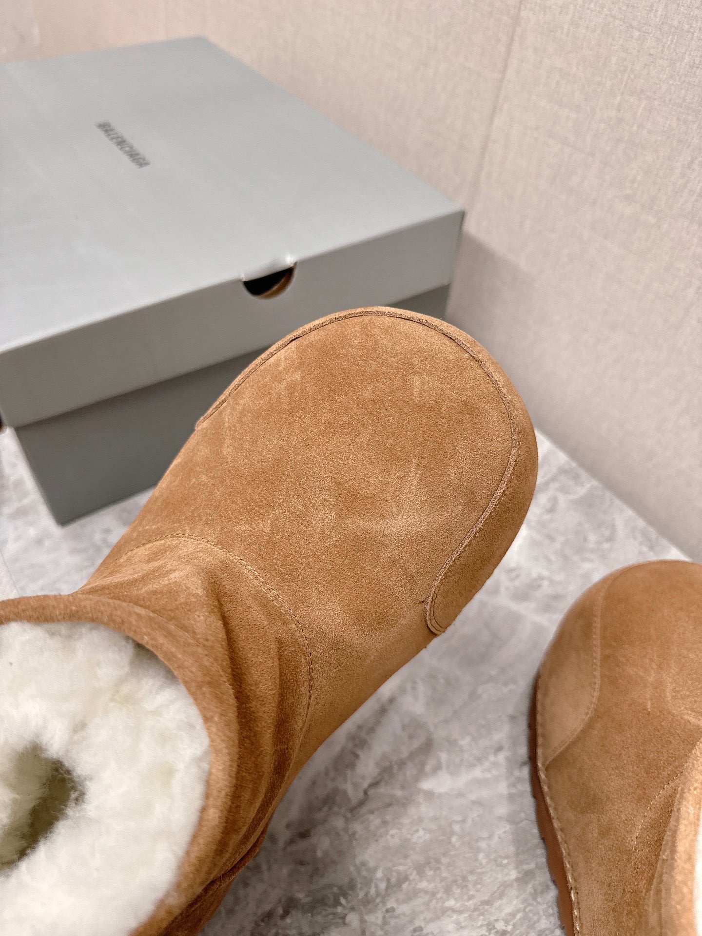 Balanciaga ALASKA BOOTIE IN CIDER BROWN SUEDE AND WOOL LINING