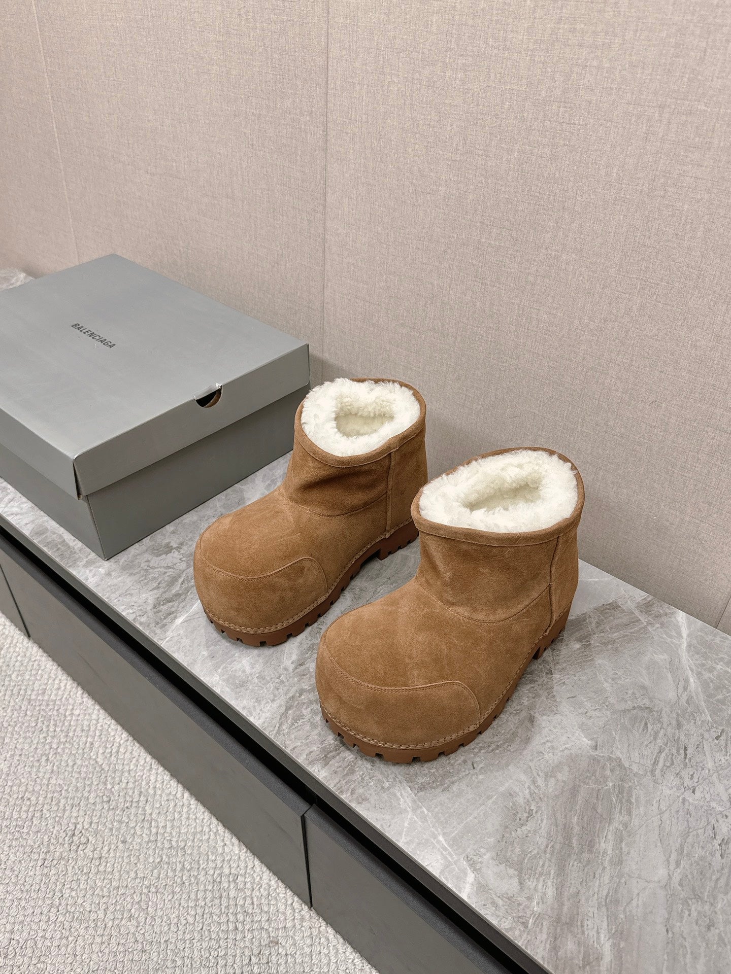 Balanciaga ALASKA BOOTIE IN CIDER BROWN SUEDE AND WOOL LINING