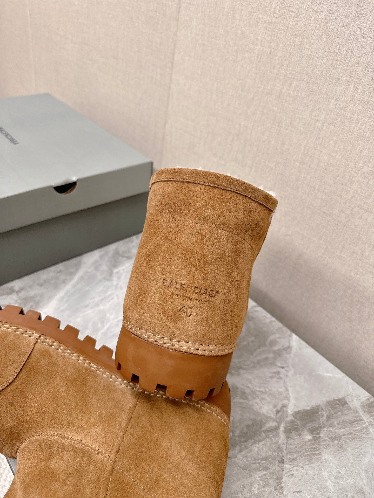 Balanciaga ALASKA BOOTIE IN CIDER BROWN SUEDE AND WOOL LINING