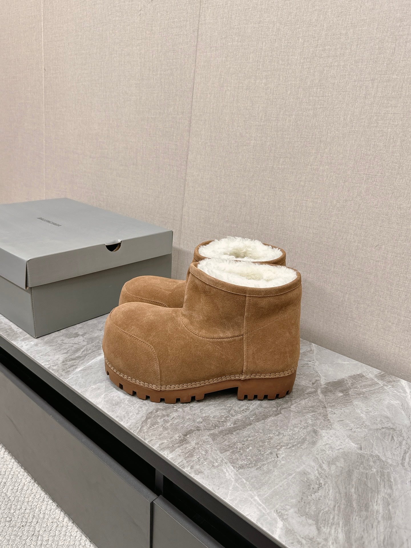 Balanciaga ALASKA BOOTIE IN CIDER BROWN SUEDE AND WOOL LINING